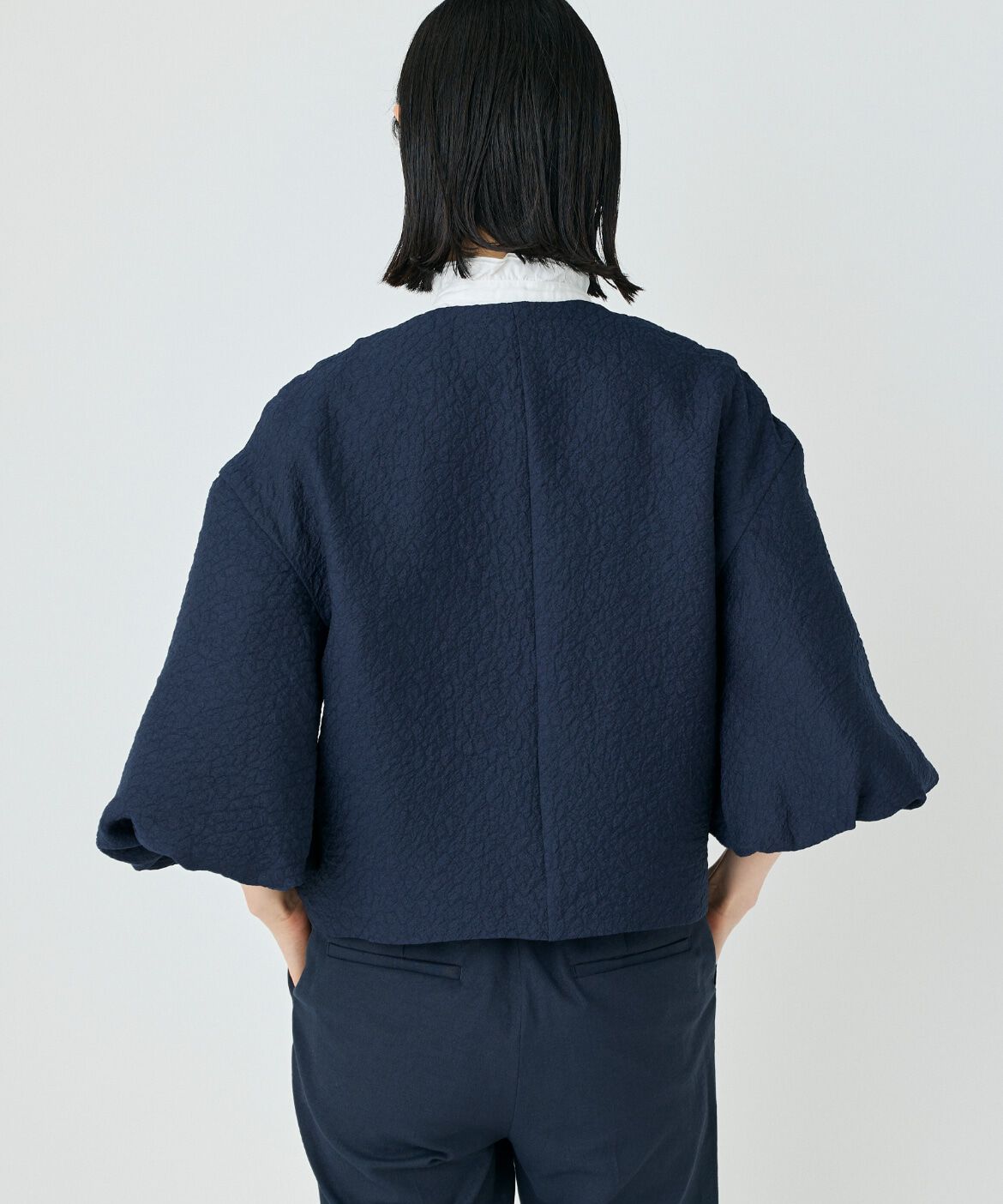 7-IDconcept.「《大きいサイズ》バルーンスリーブJQブルゾン」|ノーカラージャケット|