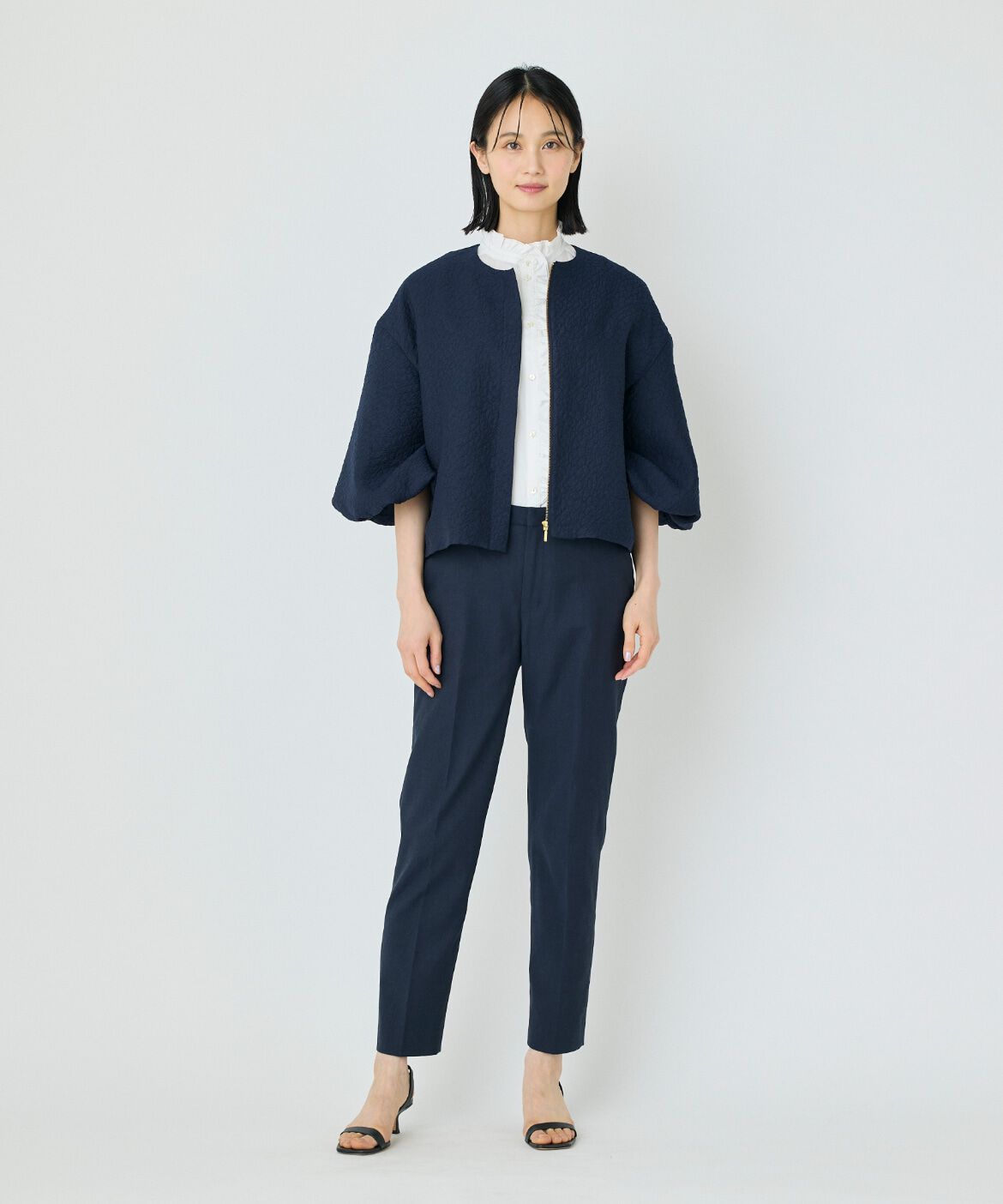 7-IDconcept.「《大きいサイズ》バルーンスリーブJQブルゾン」|ノーカラージャケット|