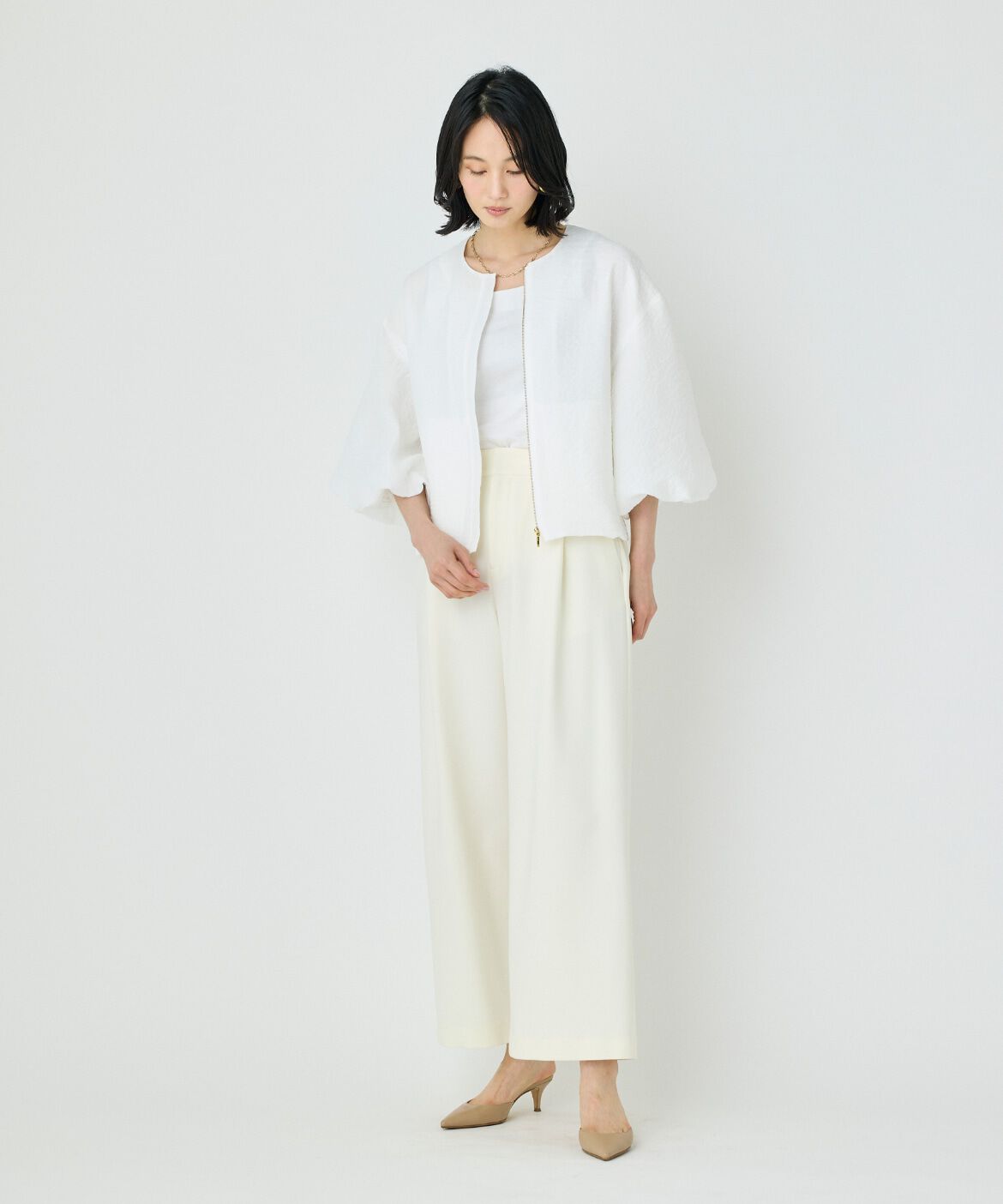 7-IDconcept.「《大きいサイズ》バルーンスリーブJQブルゾン」|ノーカラージャケット|