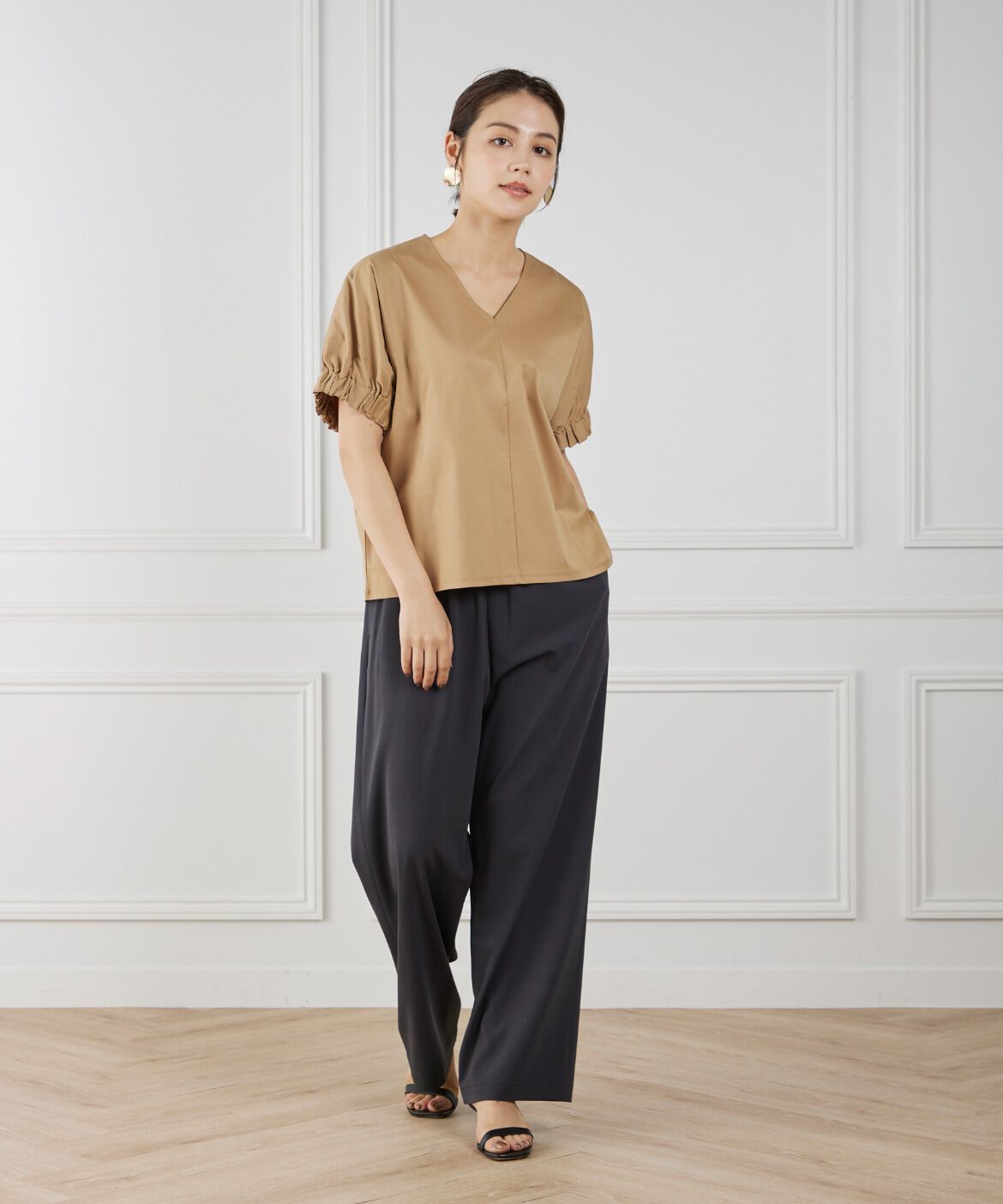 7-IDconcept.「《大きいサイズ》ギャザースリーブプルオーバー」|Tシャツ・カットソー|