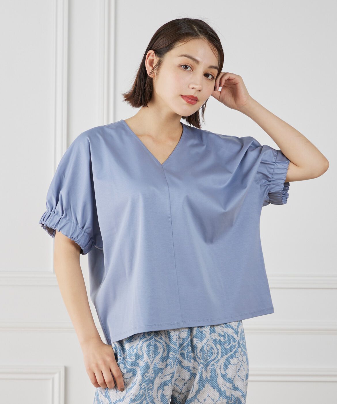 7-IDconcept.「《大きいサイズ》ギャザースリーブプルオーバー」|Tシャツ・カットソー|ブルー1