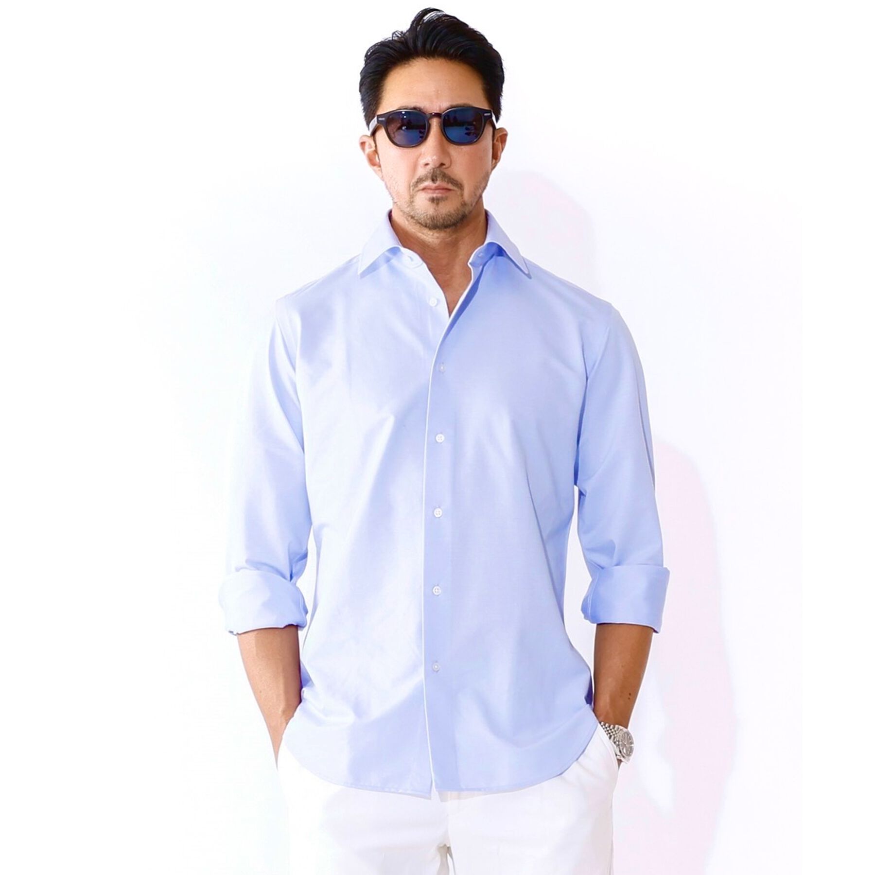 DRESSTERIOR「【干場義雅&times;DRESSTERIOR】46Gジャージードレスシャツ」|シャツ・ブラウス|サックスブルー(09