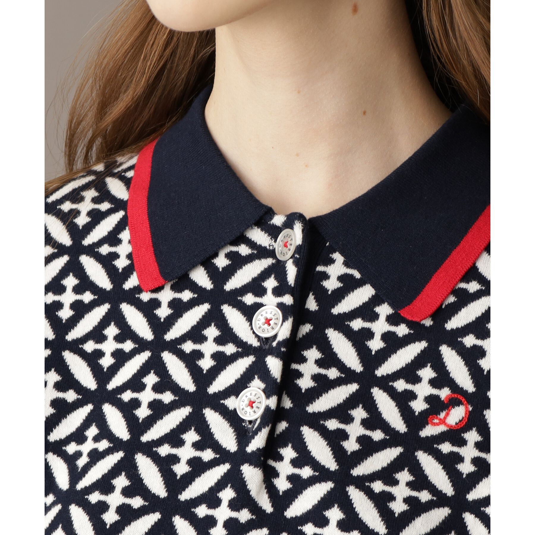 DRESSTERIOR「【大人百花春号掲載 モデル美香さん着用】オーバーラップサークルジャカードポロニット」|ニット・セーター|