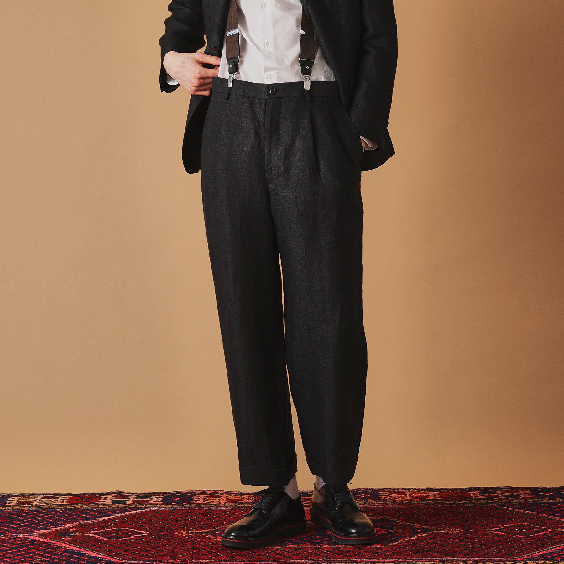 40CARATS&525「リネン ワイドスラックス」|その他|ブラック(019)