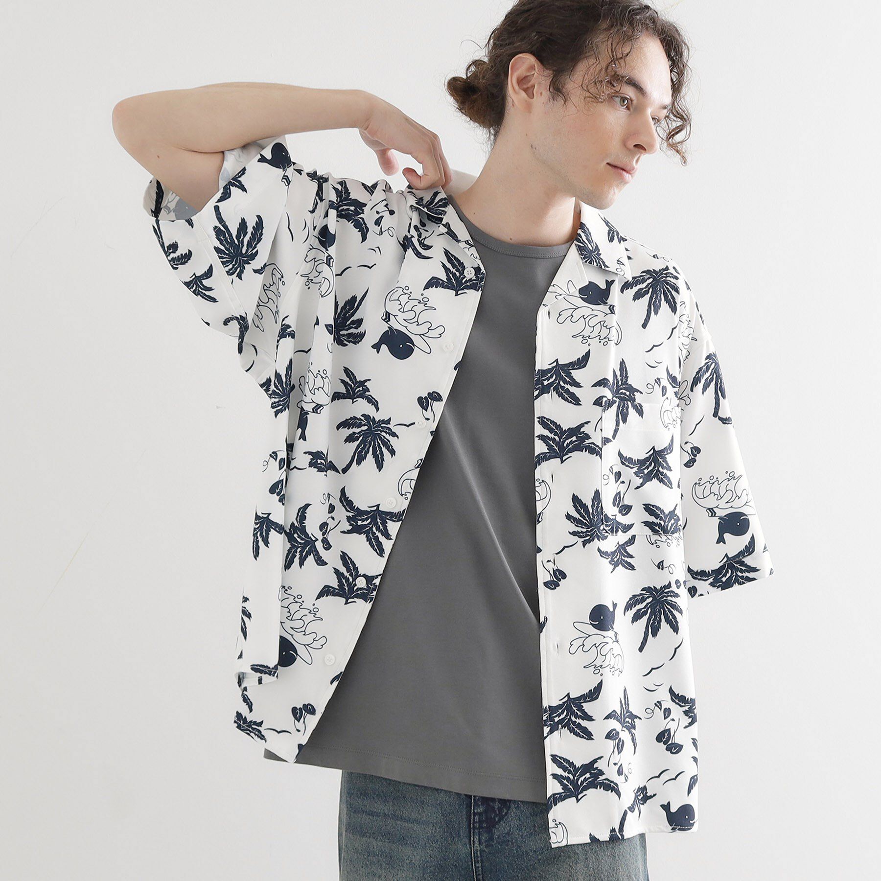 tk.TAKEO KIKUCHI「梨地クジラ柄オープンカラーシャツ」|シャツ・ブラウス|