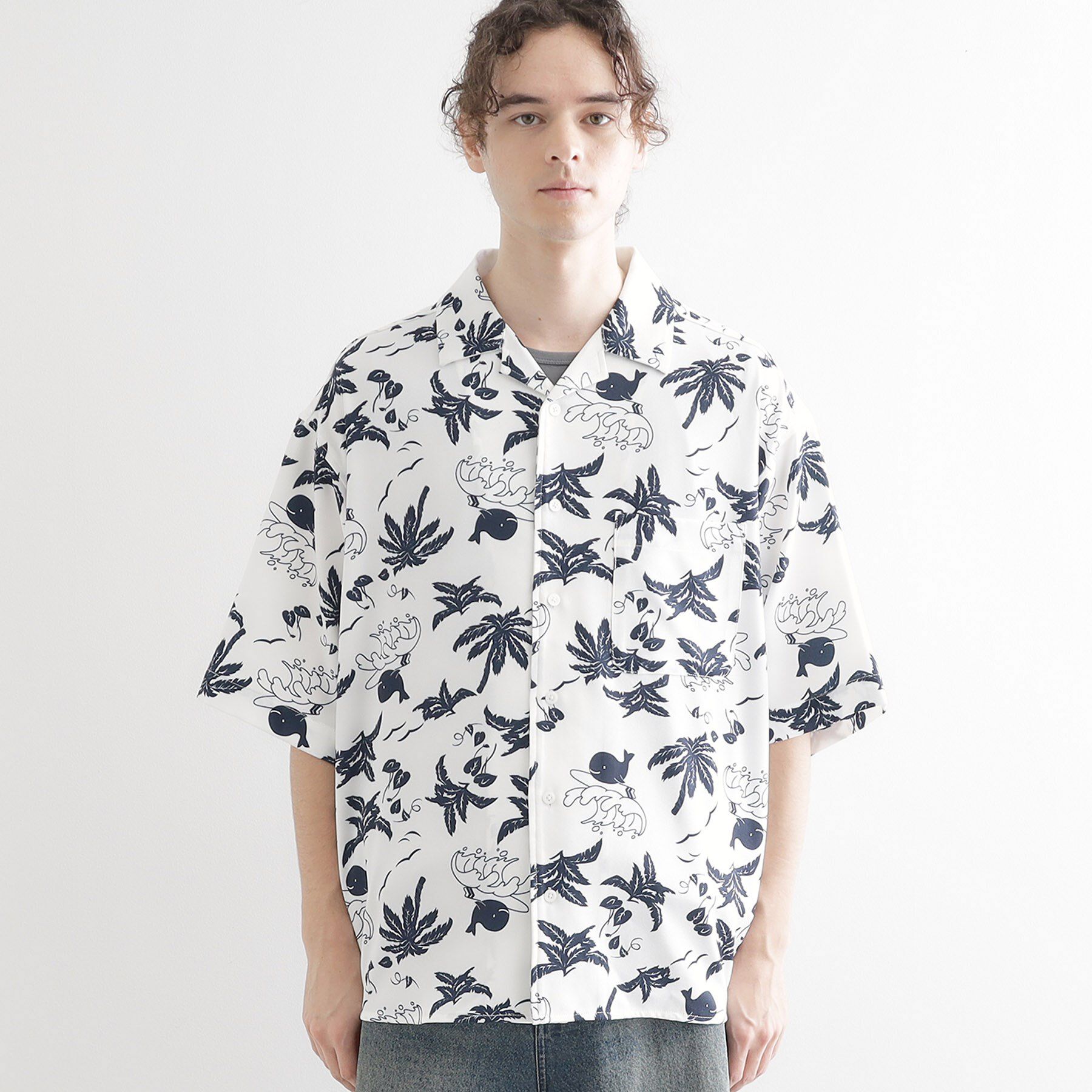 tk.TAKEO KIKUCHI「梨地クジラ柄オープンカラーシャツ」|シャツ・ブラウス|