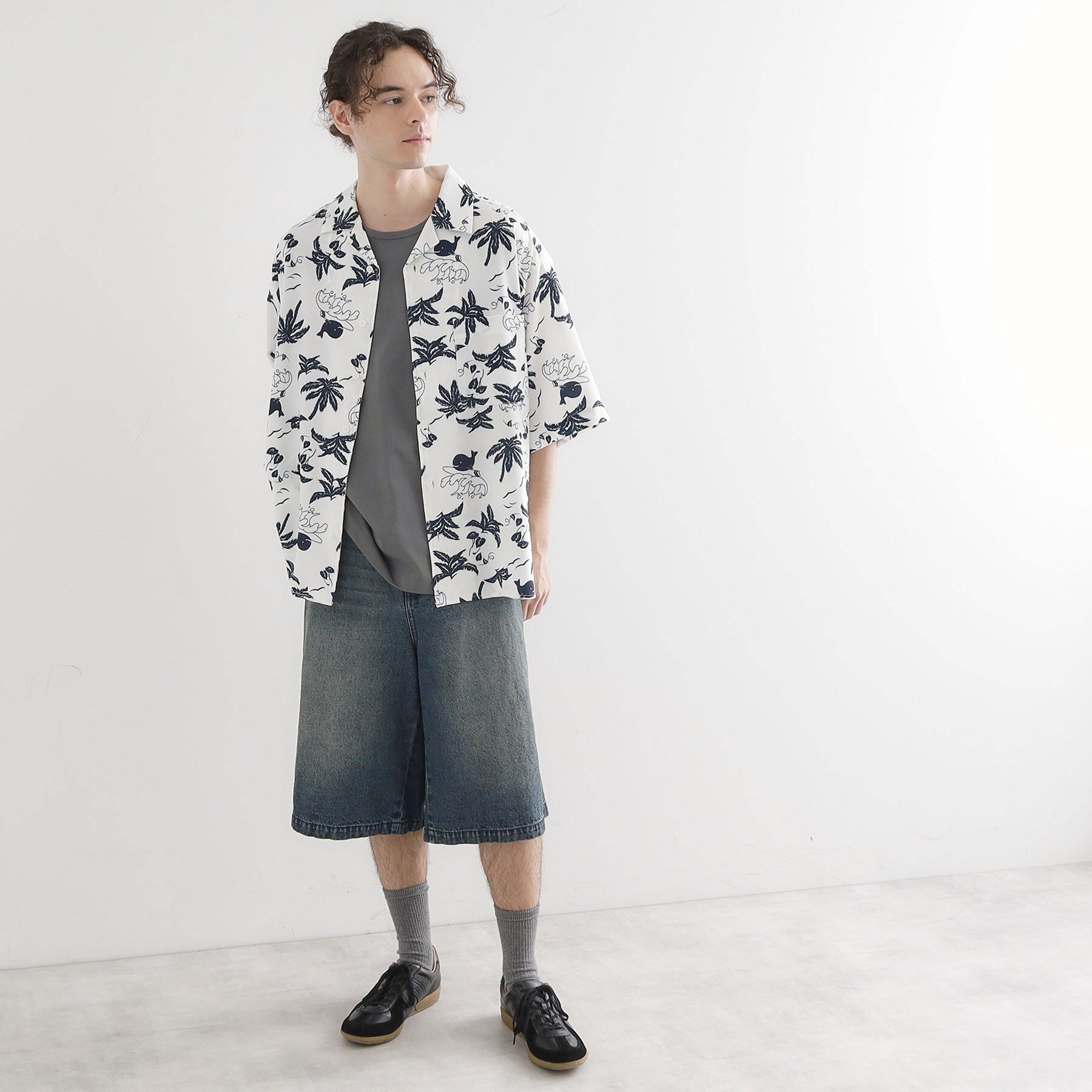 tk.TAKEO KIKUCHI「梨地クジラ柄オープンカラーシャツ」|シャツ・ブラウス|