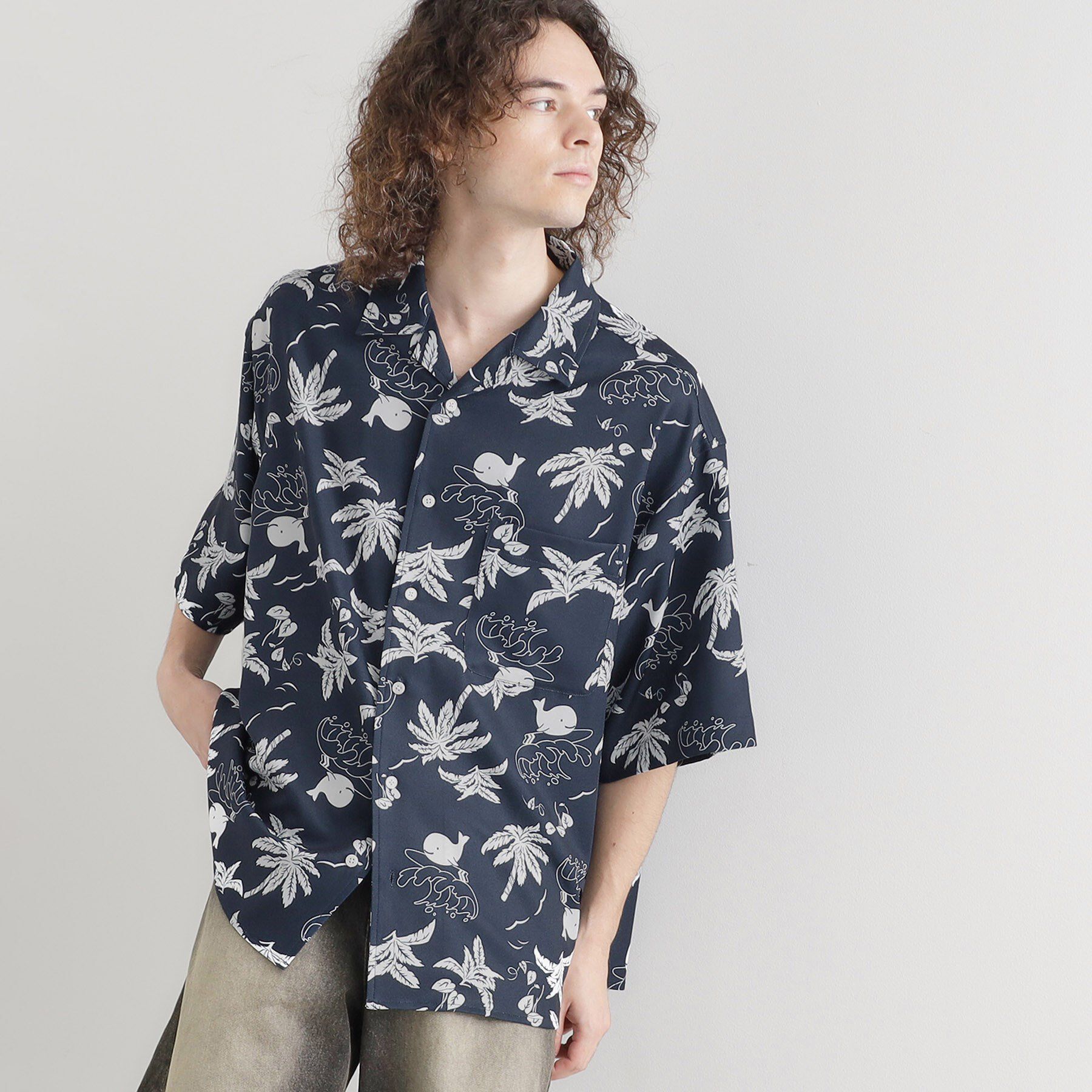 tk.TAKEO KIKUCHI「梨地クジラ柄オープンカラーシャツ」|シャツ・ブラウス|