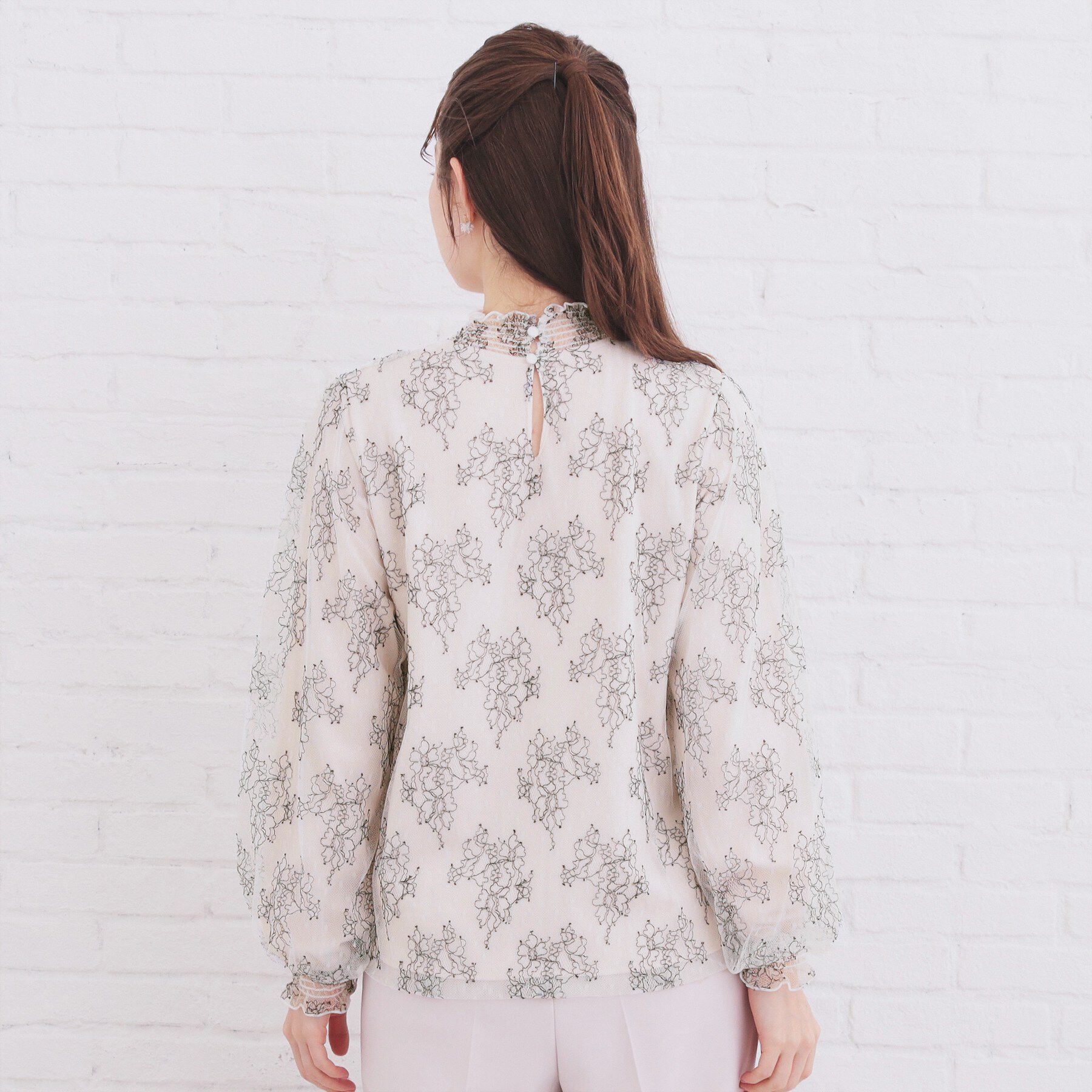 index「フリルハイネックレーストップス【洗濯機OK】」|シャツ・ブラウス|