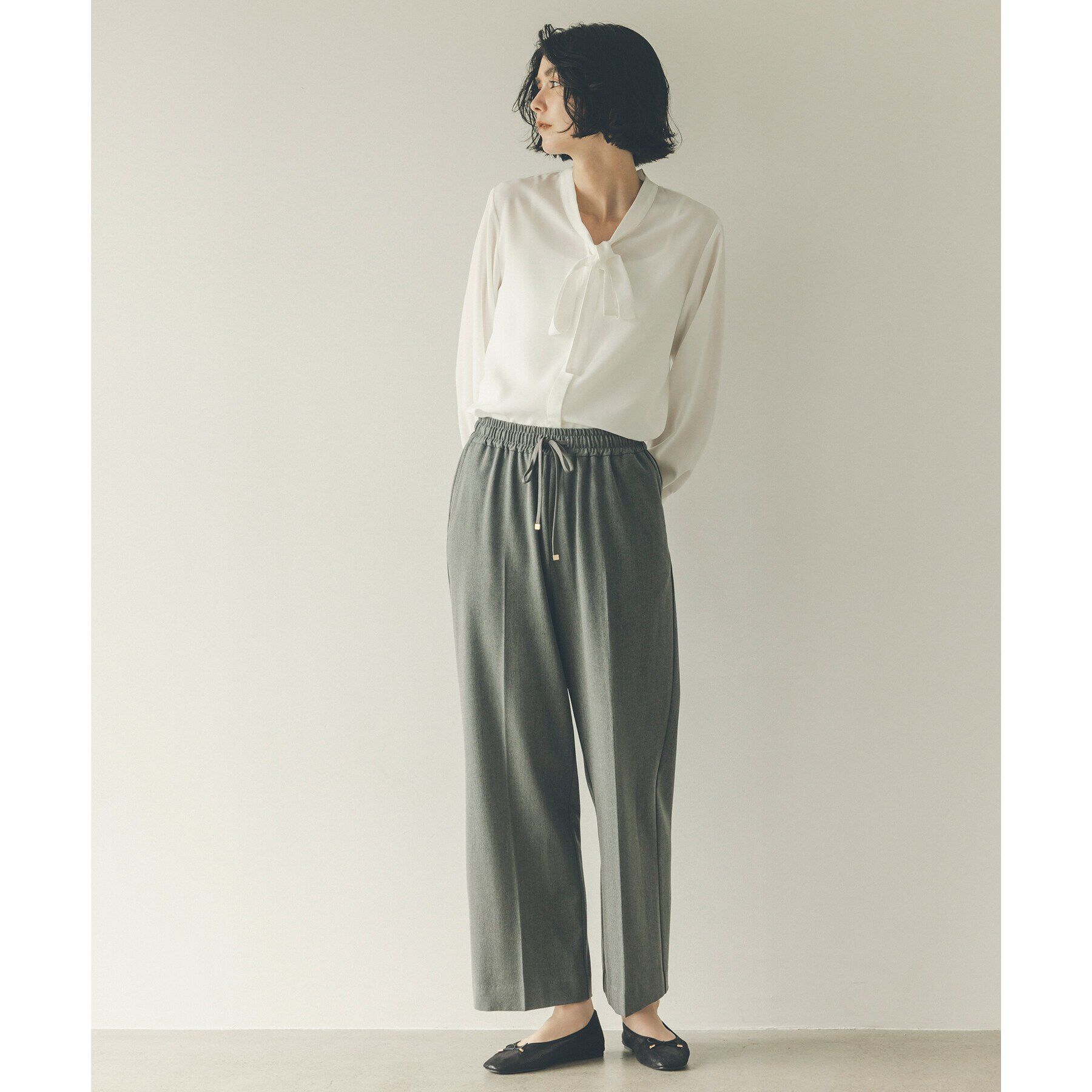 OPAQUE.CLIP「《SS-LLsize》着丈が選べる！裏起毛ストレッチイージーワイドパンツ【蓄熱素材/洗濯機洗い可】」|その他|チャコールグレー(0