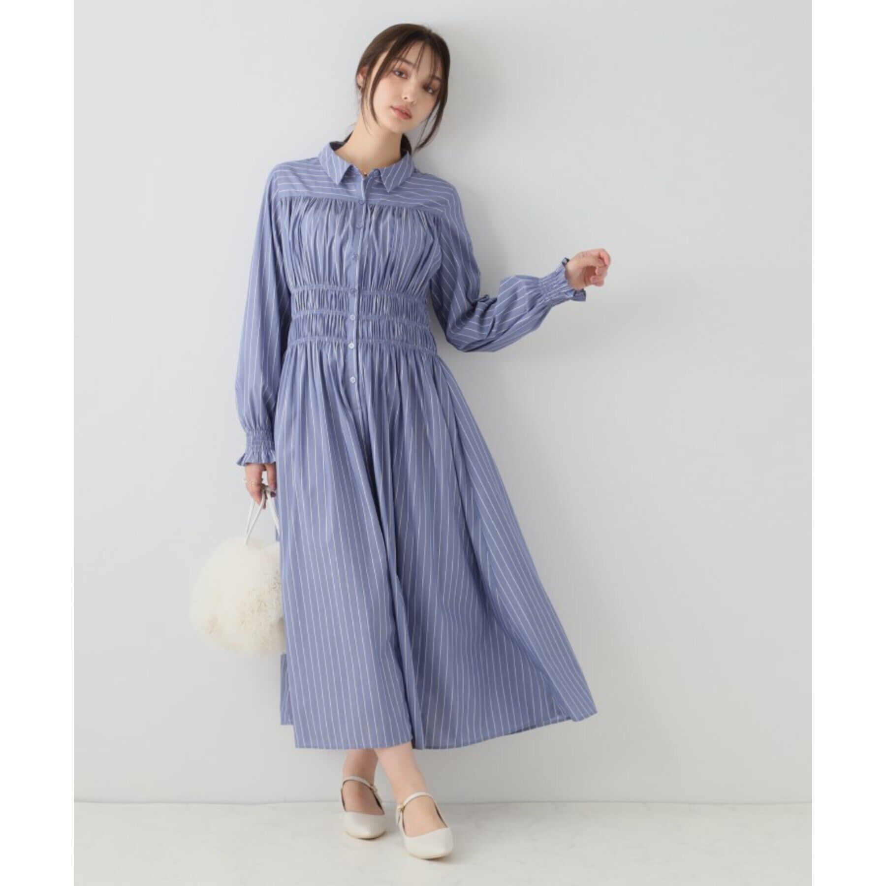 Couture broach「シャーリングシャツワンピース」|ワンピース|ﾌﾞﾙｰ(393)