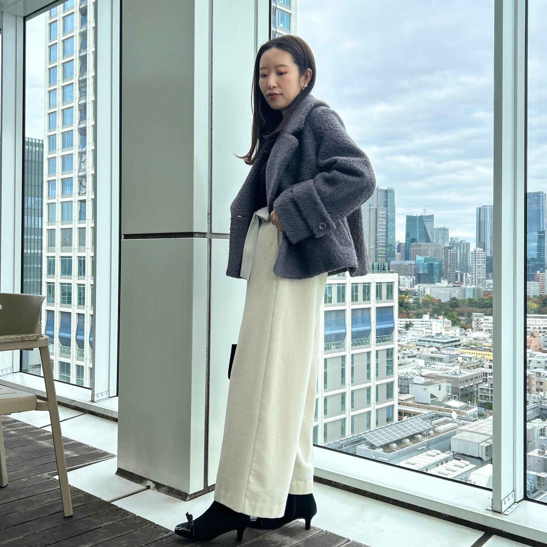 Couture broach「【S-LL/無地・チェック柄】プードルボア ショートコート」|ピーコート|