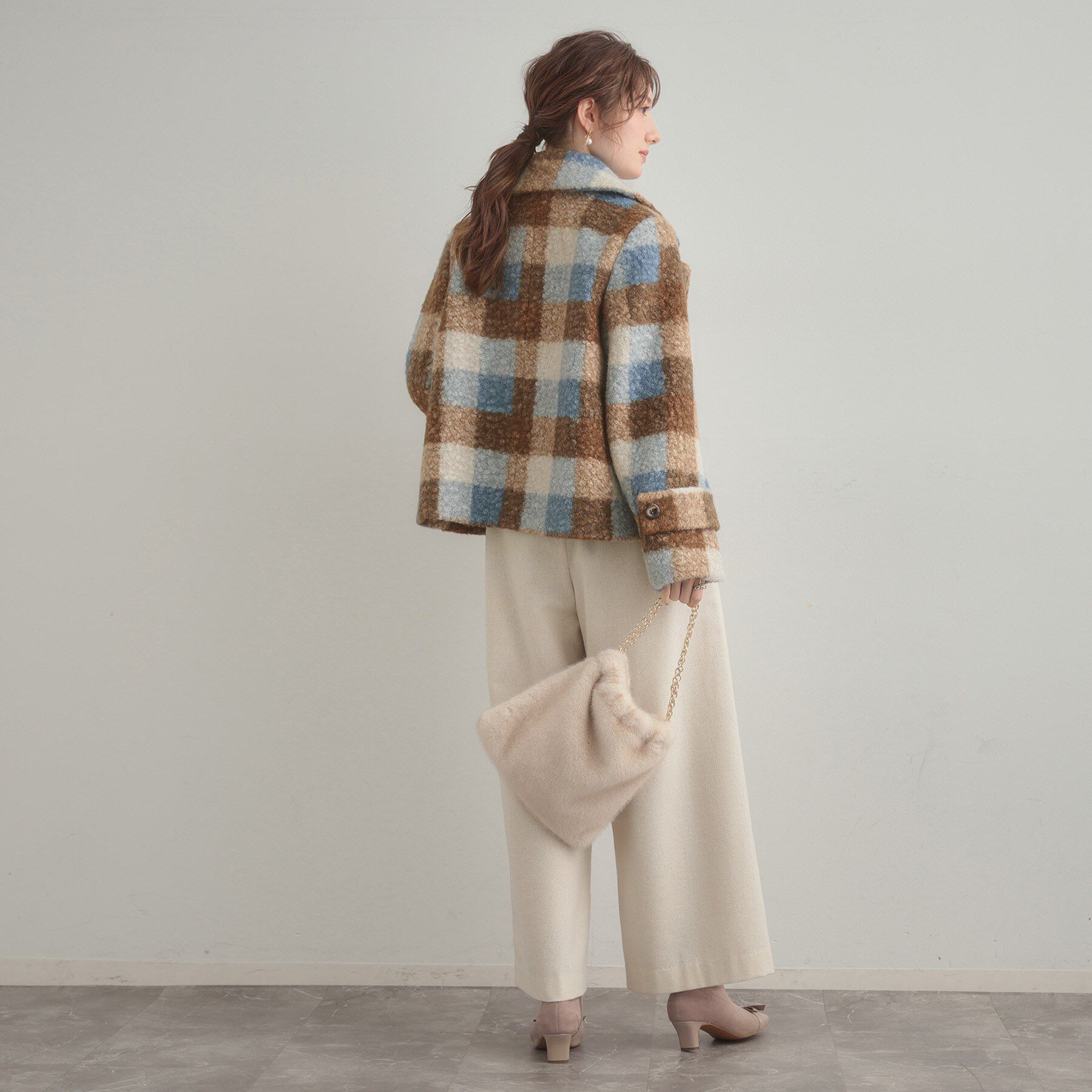 Couture broach「【S-LL/無地・チェック柄】プードルボア ショートコート」|ピーコート|