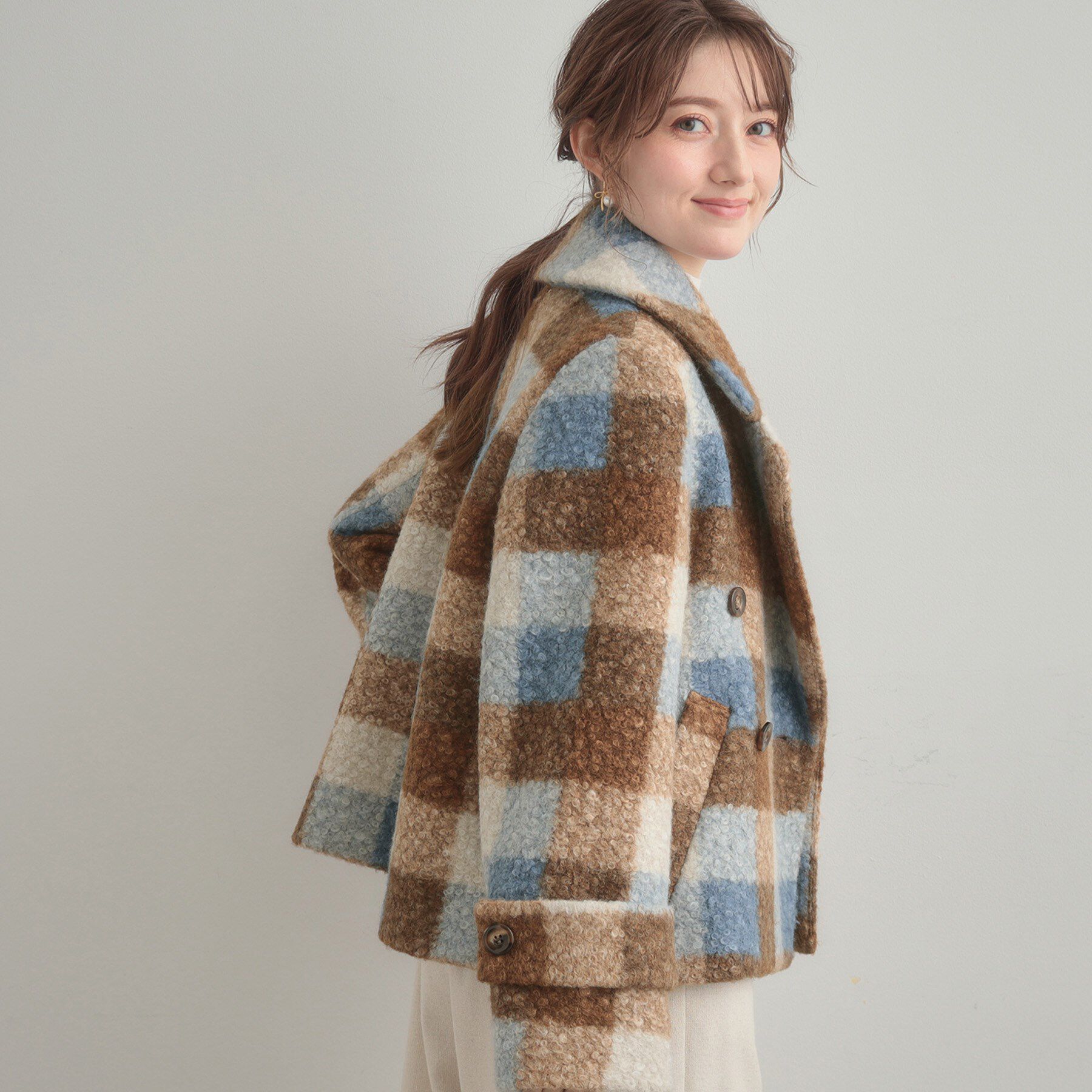 Couture broach「【S-LL/無地・チェック柄】プードルボア ショートコート」|ピーコート|