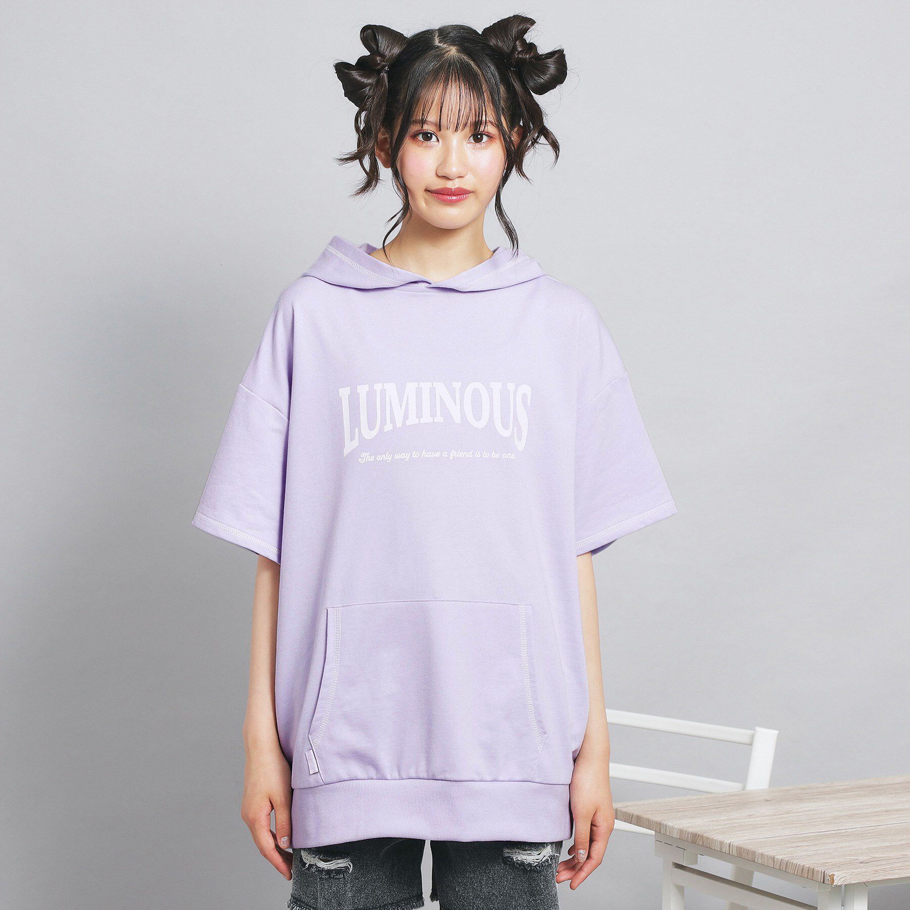 PINK-latte「配色ステッチパーカチュニック」|パーカー|