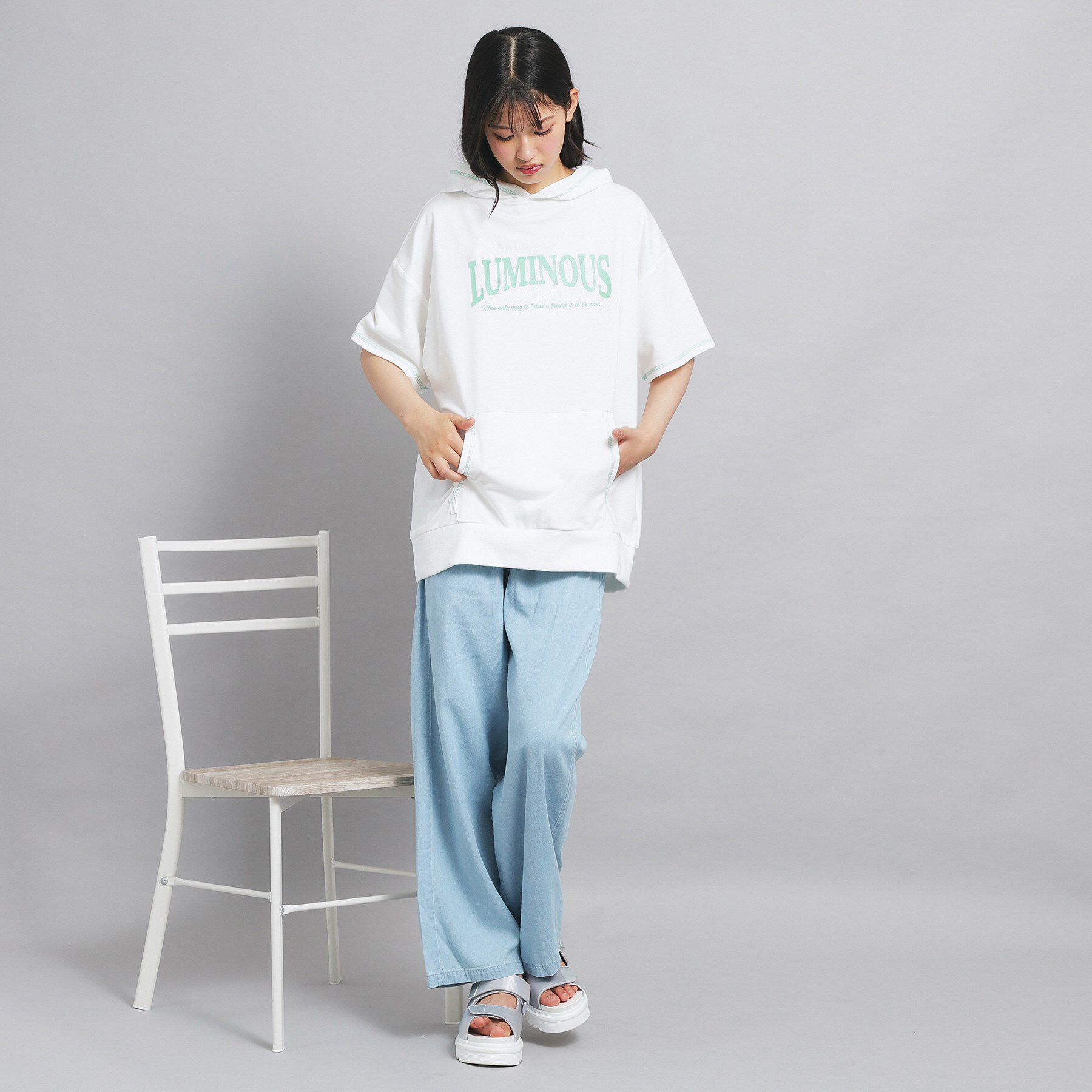 PINK-latte「配色ステッチパーカチュニック」|パーカー|