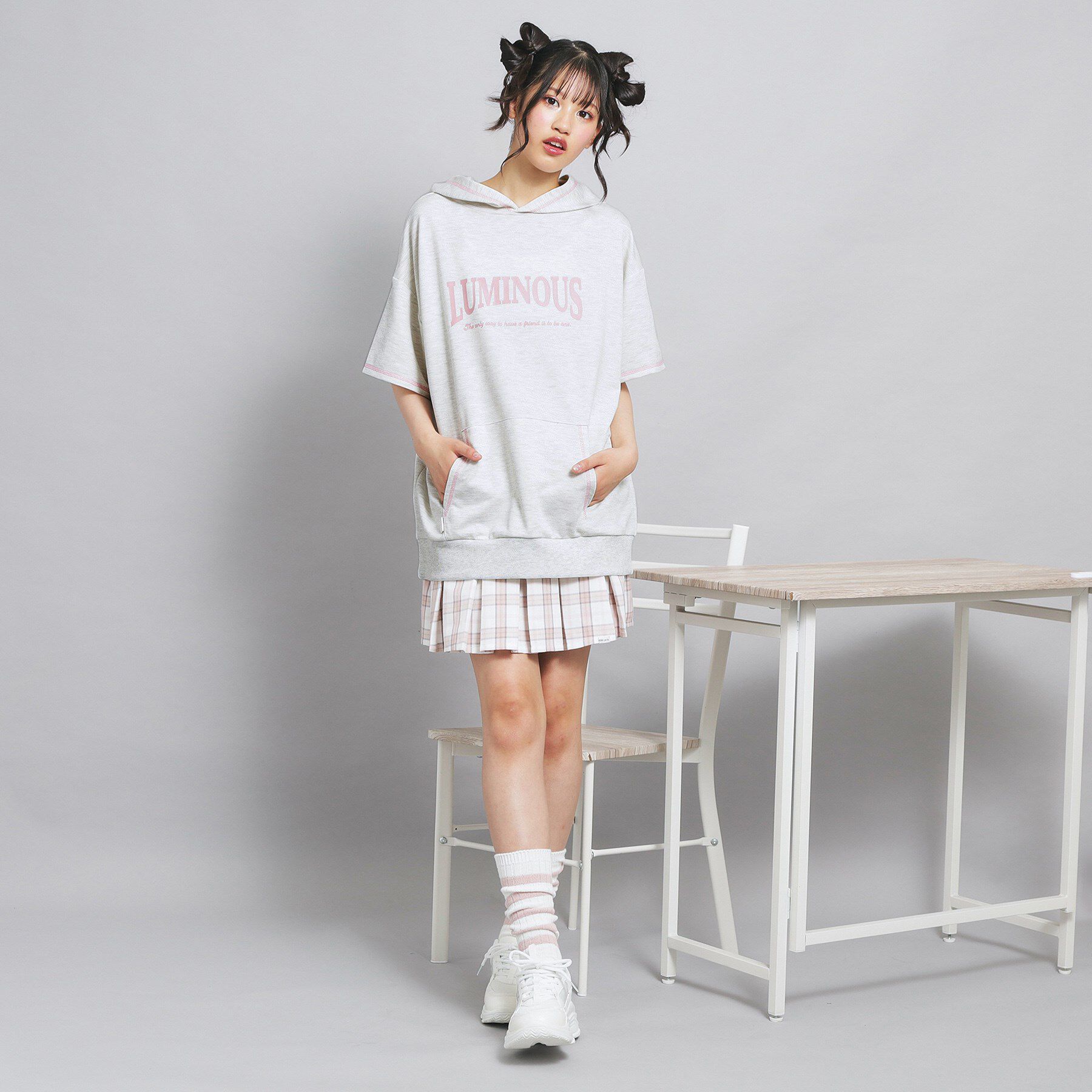 PINK-latte「配色ステッチパーカチュニック」|パーカー|