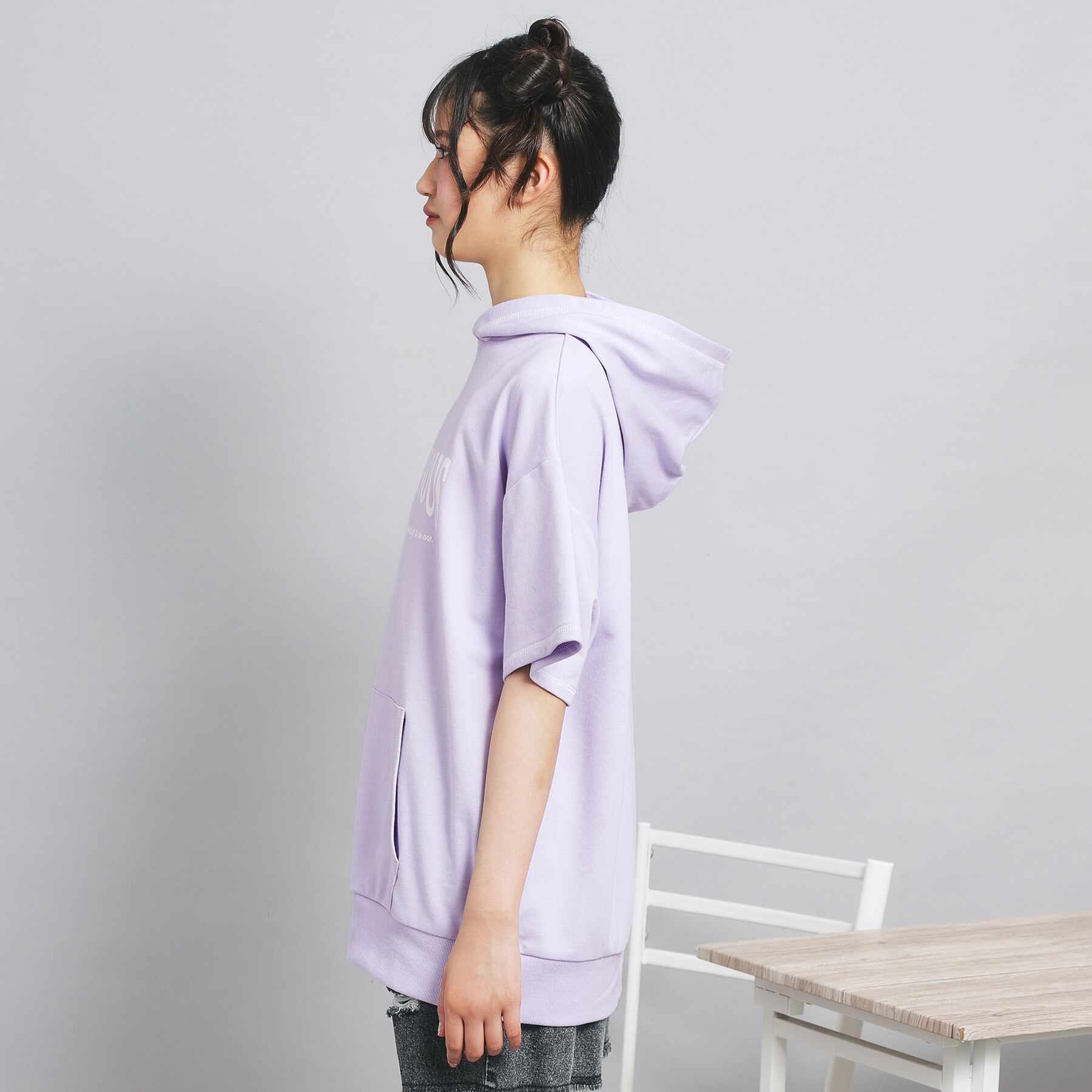 PINK-latte「配色ステッチパーカチュニック」|パーカー|