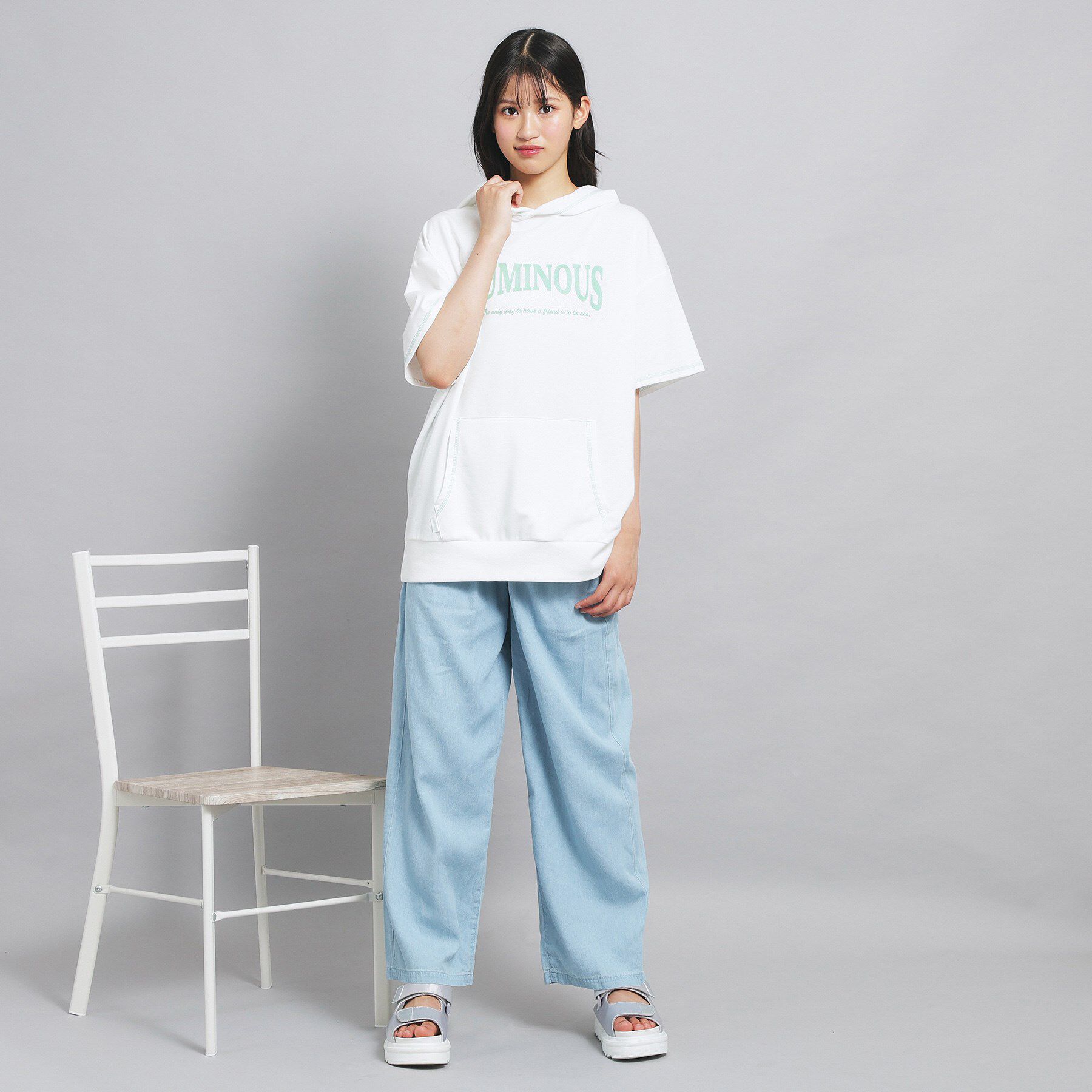 PINK-latte「配色ステッチパーカチュニック」|パーカー|