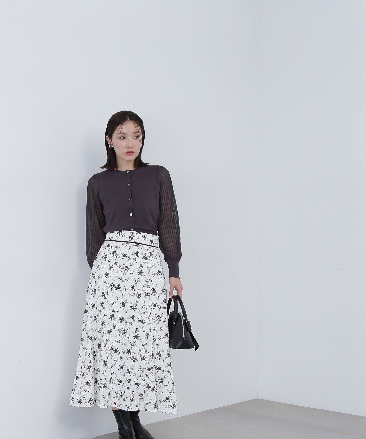  「ベロアラインドットフラワースカート」|スカート|