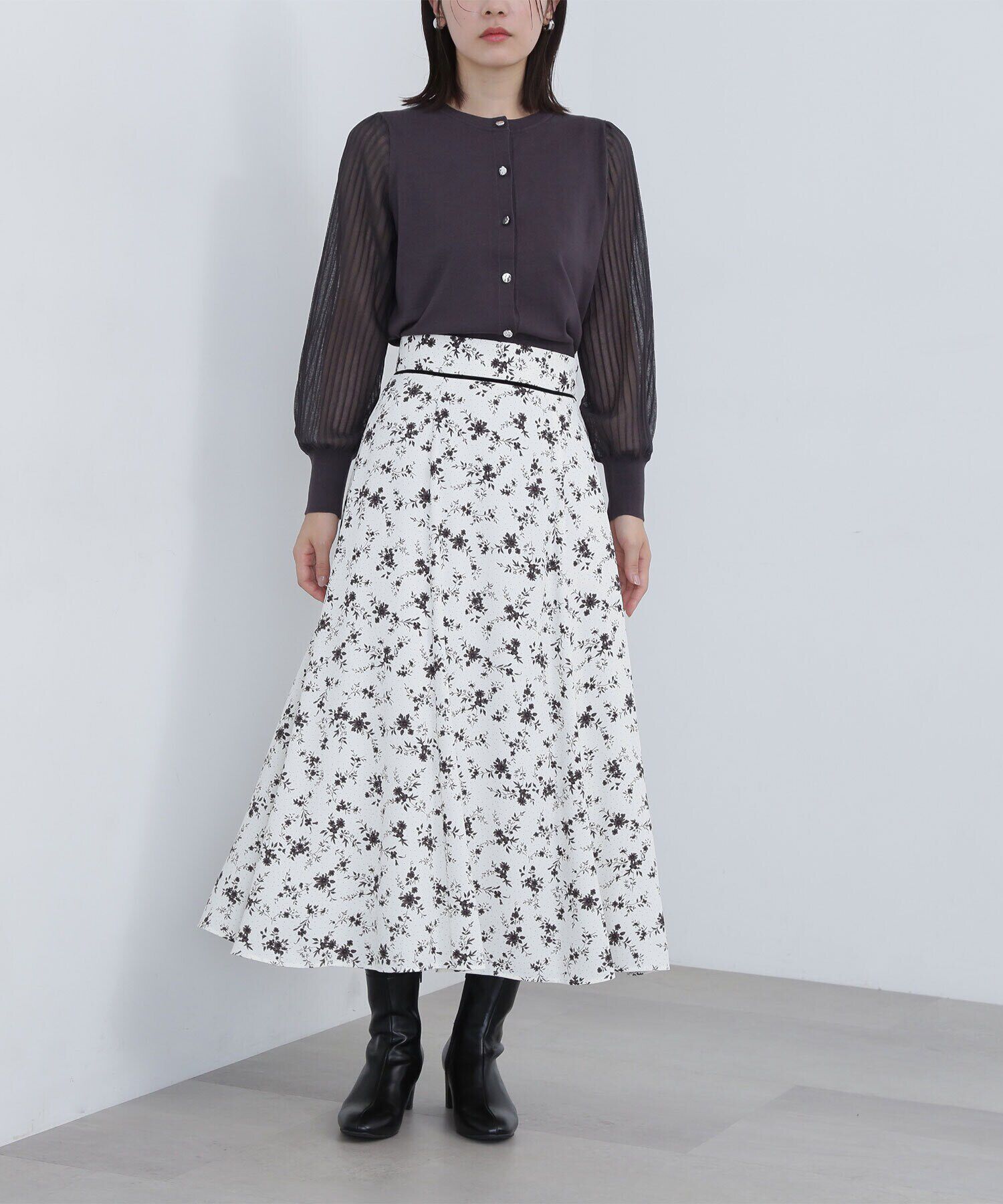  「ベロアラインドットフラワースカート」|スカート|