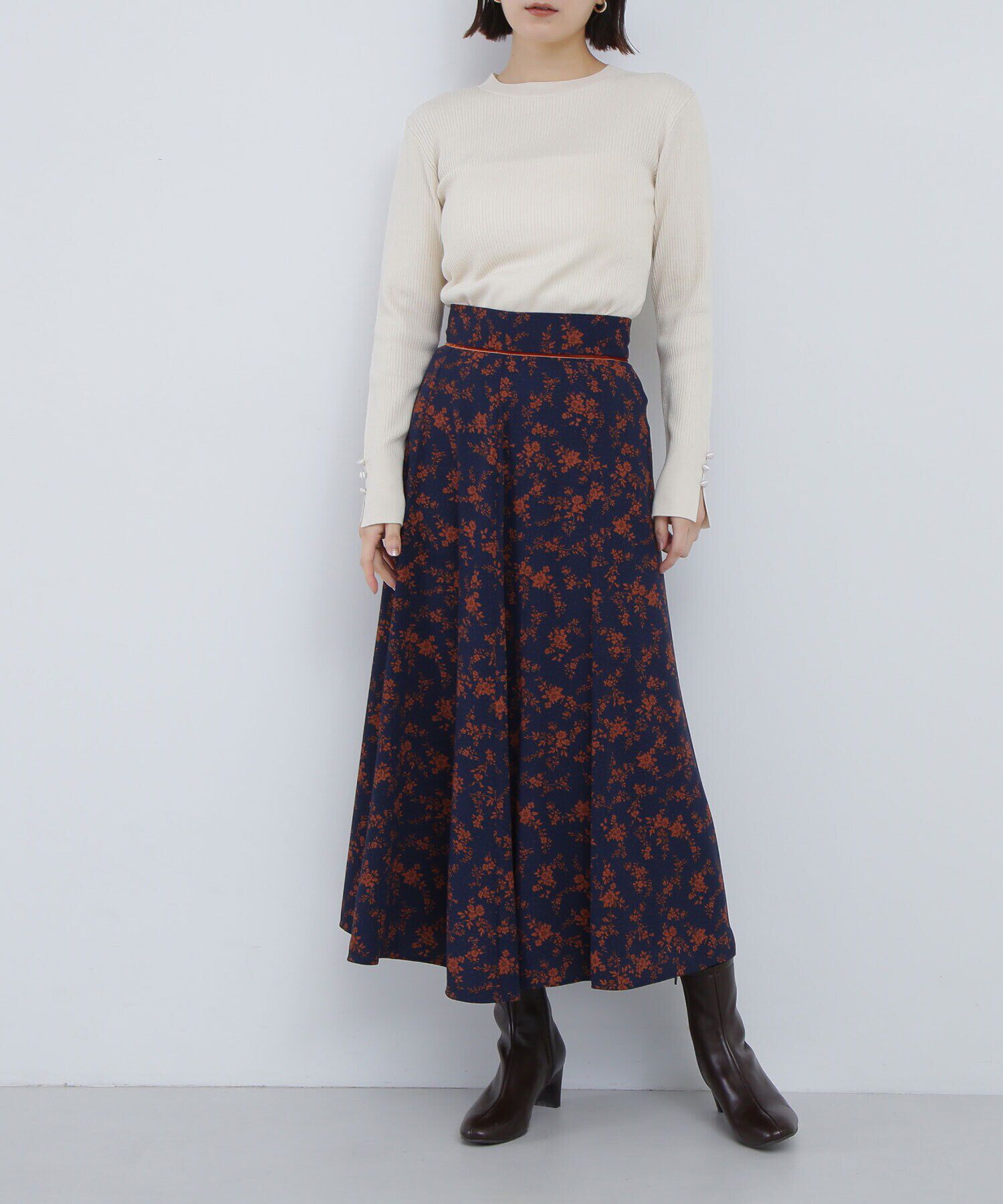  「ベロアラインドットフラワースカート」|スカート|