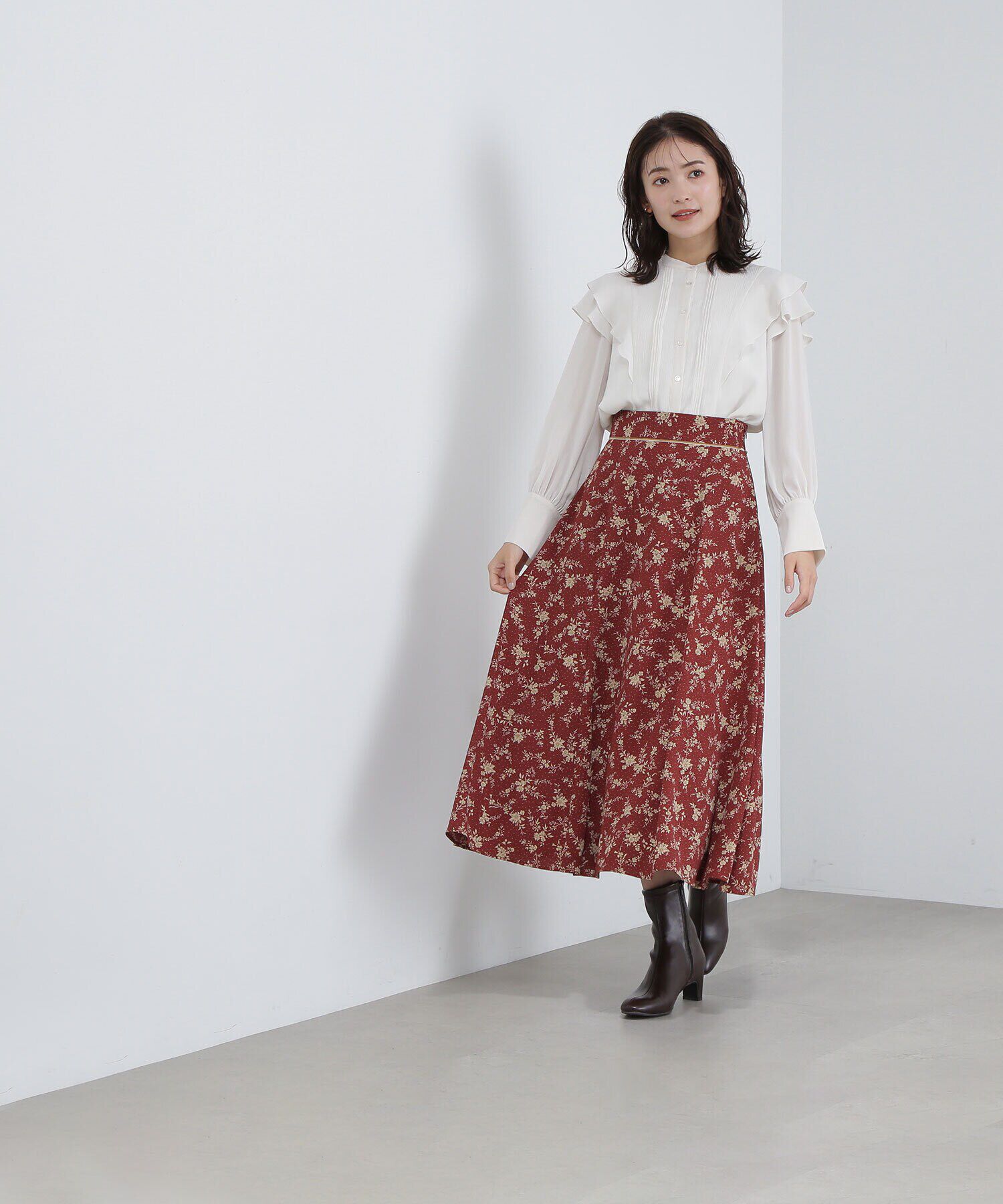  「ベロアラインドットフラワースカート」|スカート|
