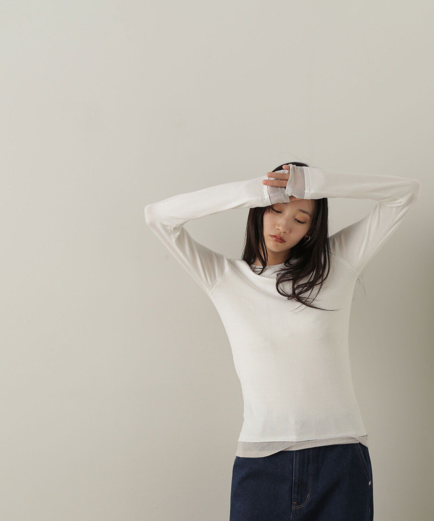  「レイヤードライクニット」|ニット・セーター|オフ&times;グレー  2