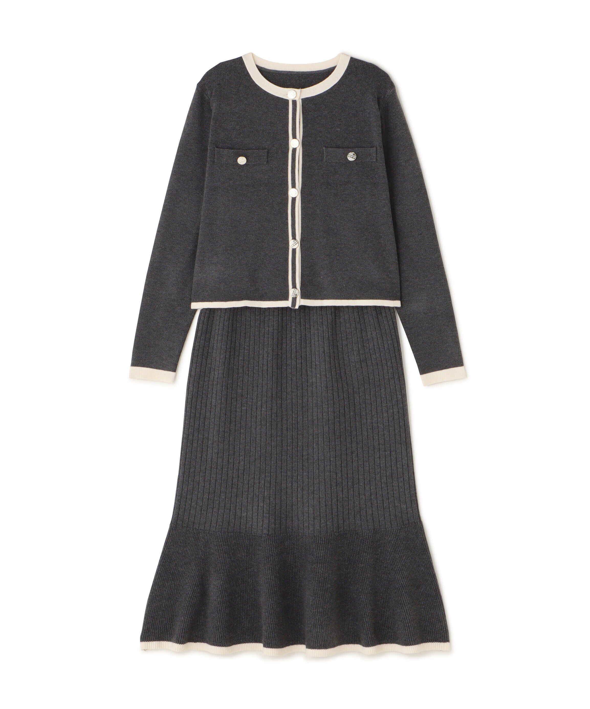  「バイカラーニットジャケット＆スカート」|ワンピース|