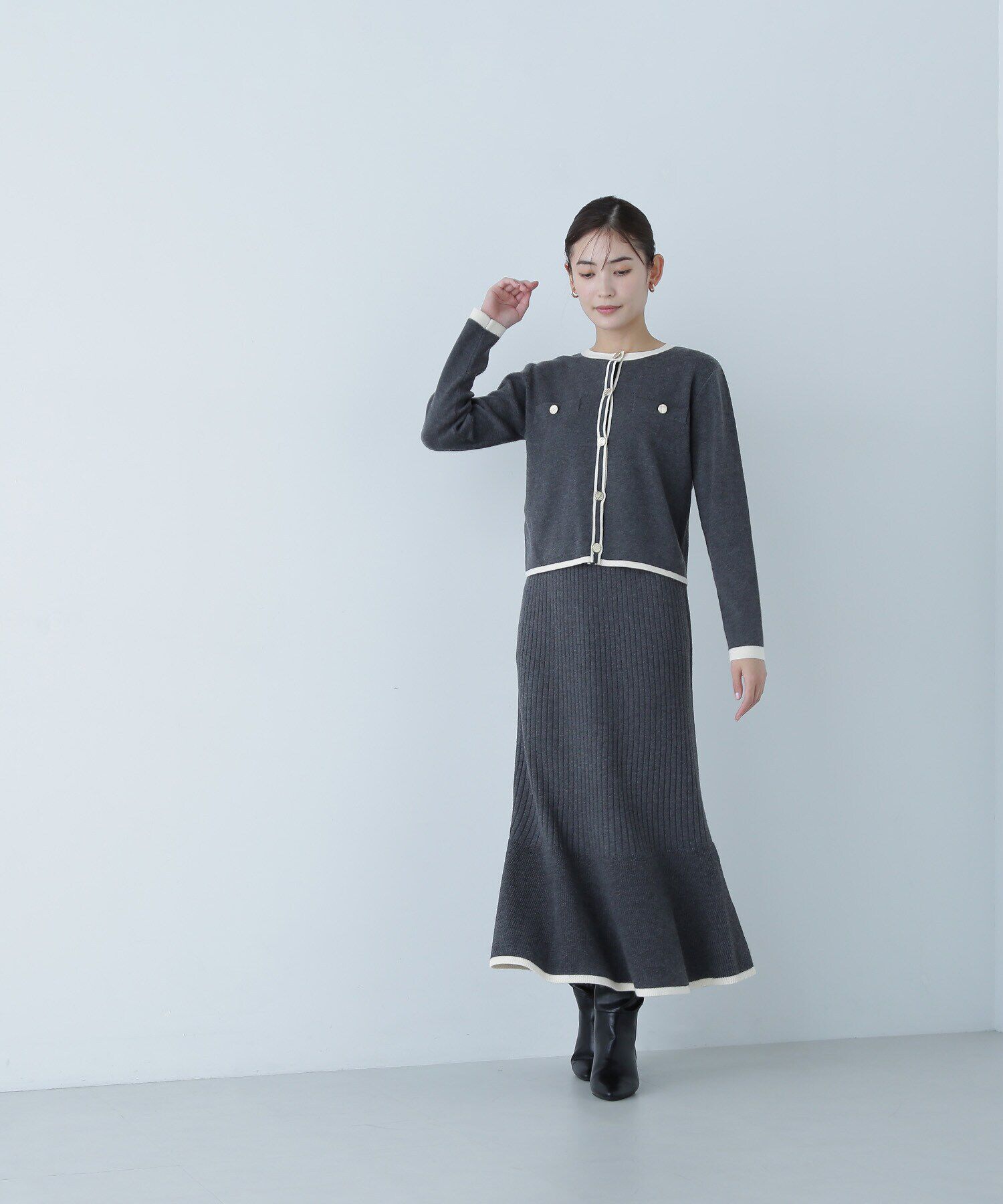  「バイカラーニットジャケット＆スカート」|ワンピース|