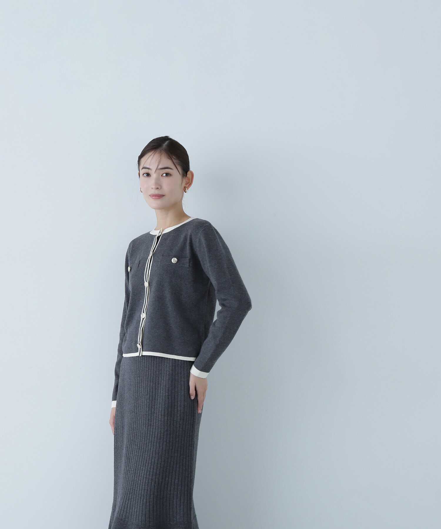  「バイカラーニットジャケット＆スカート」|ワンピース|