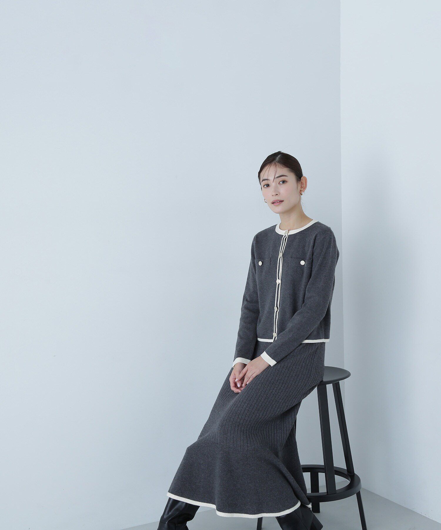  「バイカラーニットジャケット＆スカート」|ワンピース|