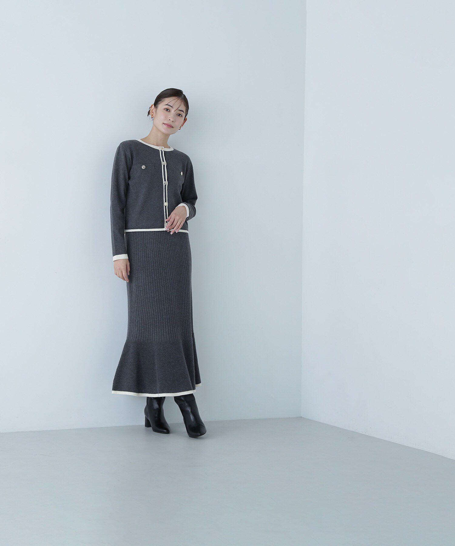  「バイカラーニットジャケット＆スカート」|ワンピース|