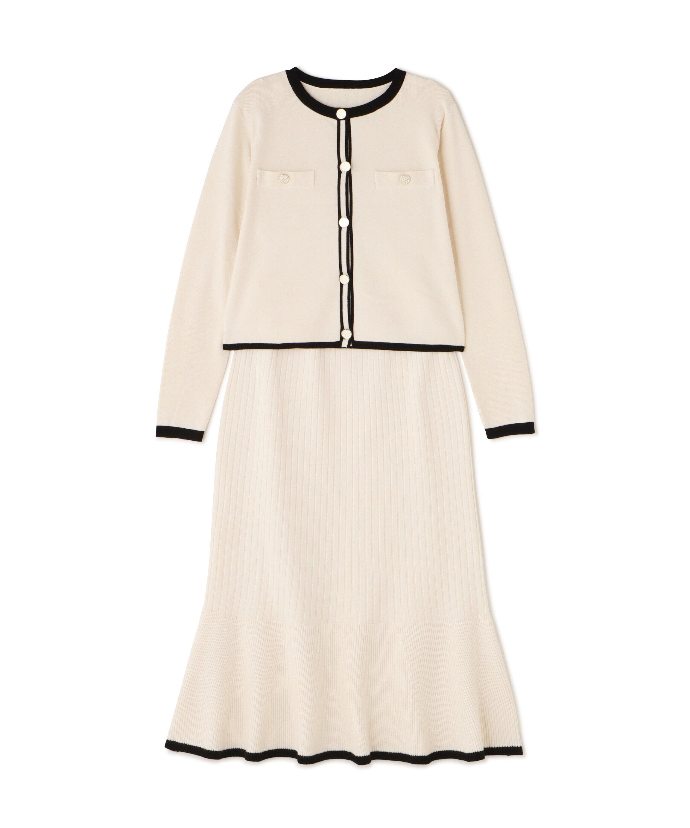  「バイカラーニットジャケット＆スカート」|ワンピース|