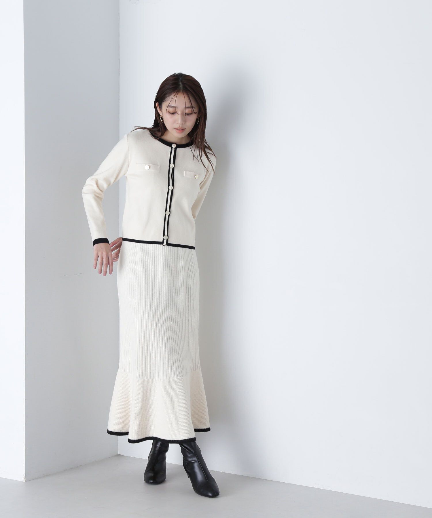  「バイカラーニットジャケット＆スカート」|ワンピース|