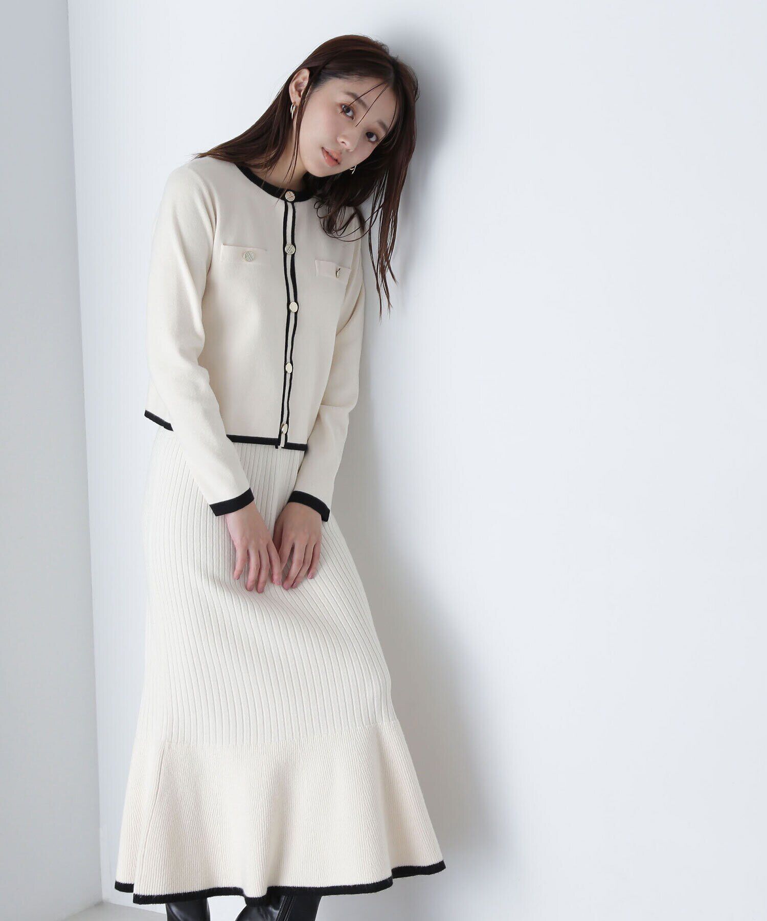  「バイカラーニットジャケット＆スカート」|ワンピース|