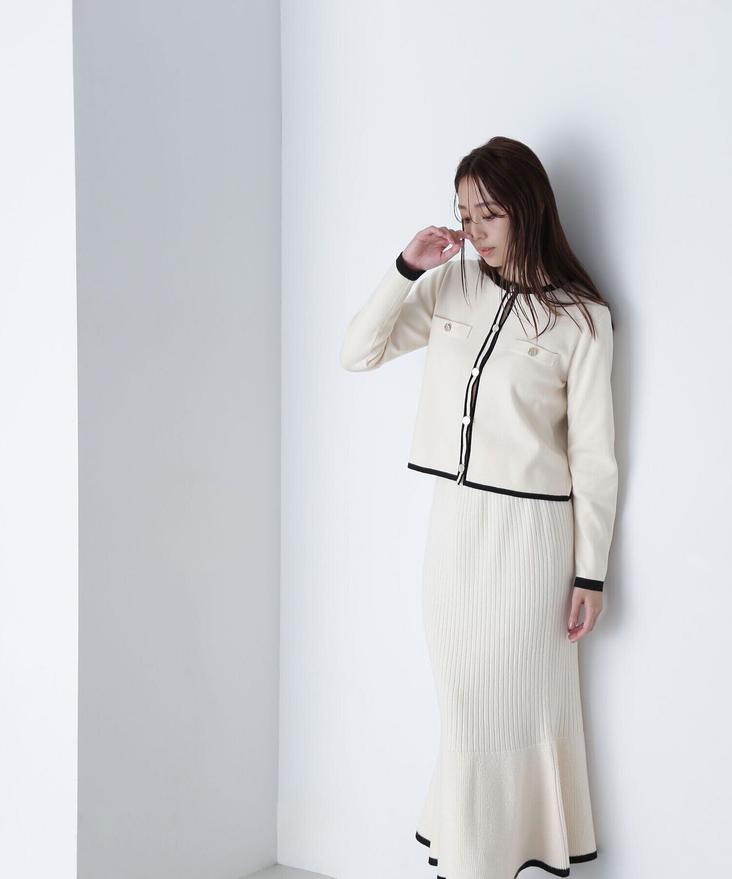  「バイカラーニットジャケット＆スカート」|ワンピース|