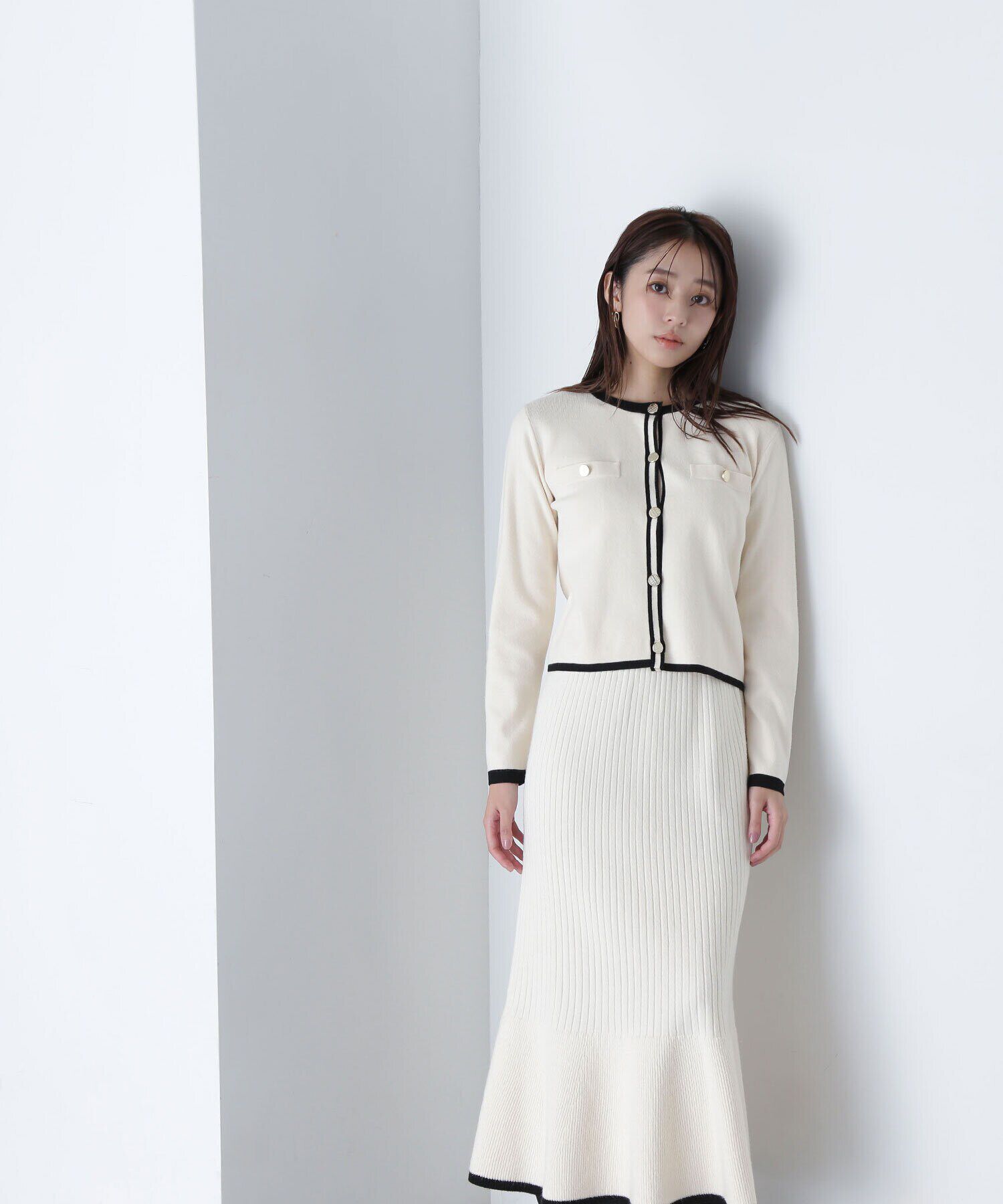  「バイカラーニットジャケット＆スカート」|ワンピース|