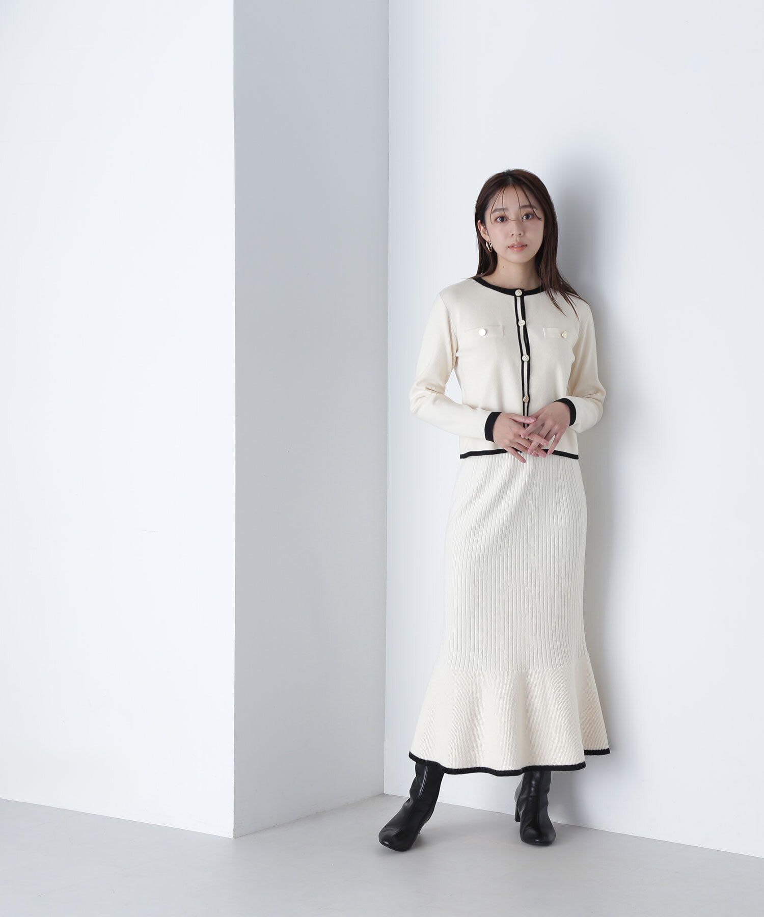  「バイカラーニットジャケット＆スカート」|ワンピース|