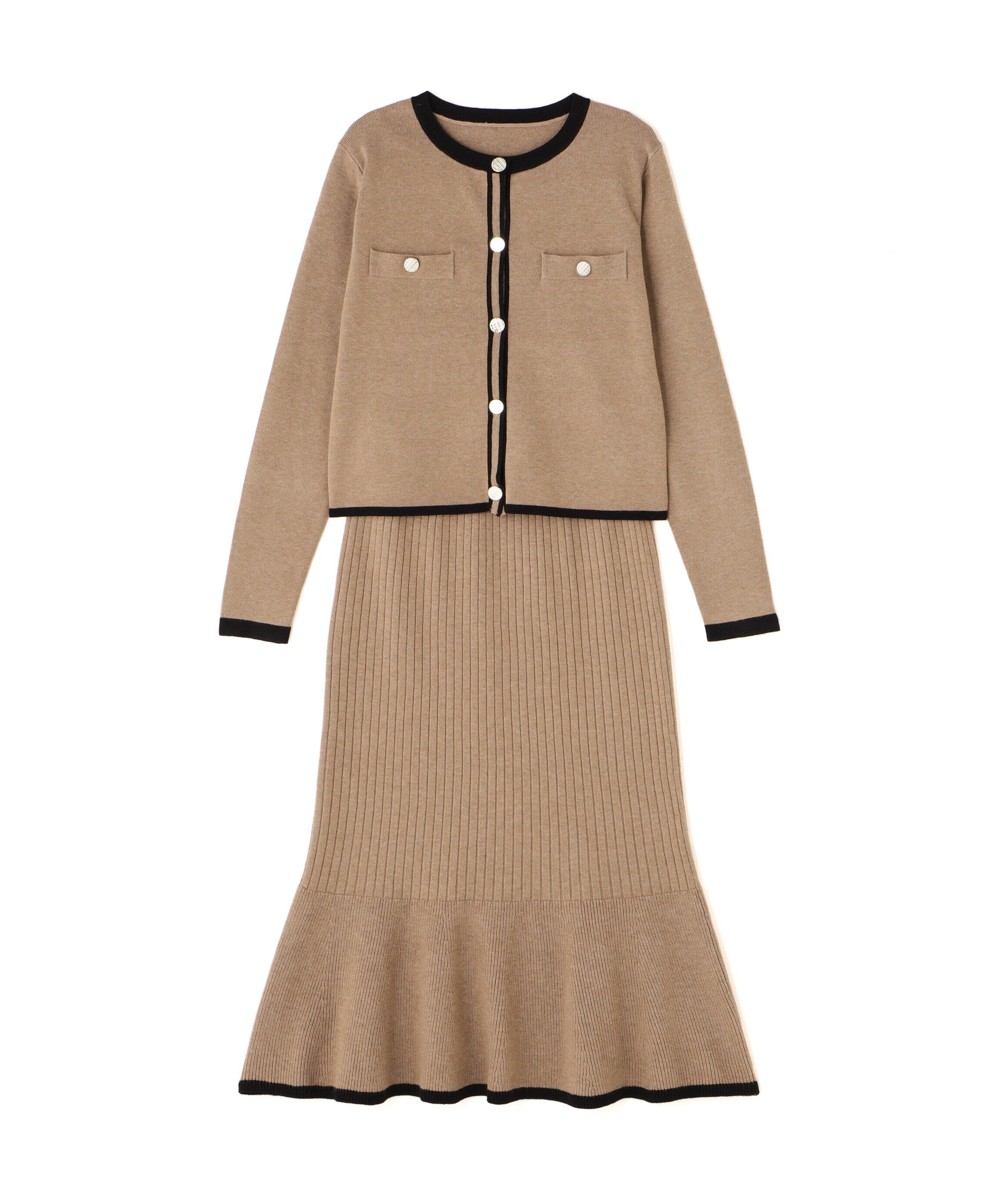  「バイカラーニットジャケット＆スカート」|ワンピース|