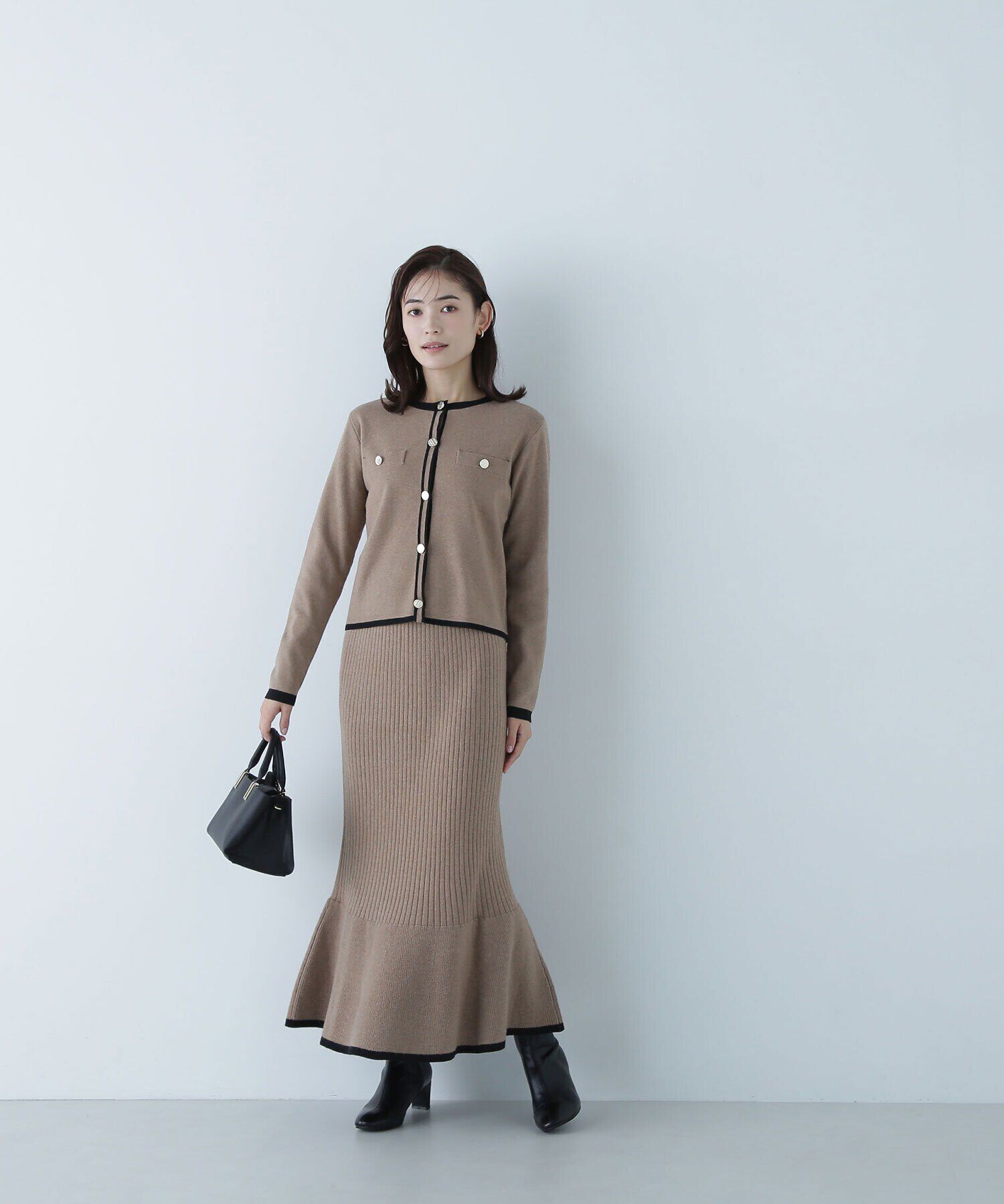  「バイカラーニットジャケット＆スカート」|ワンピース|