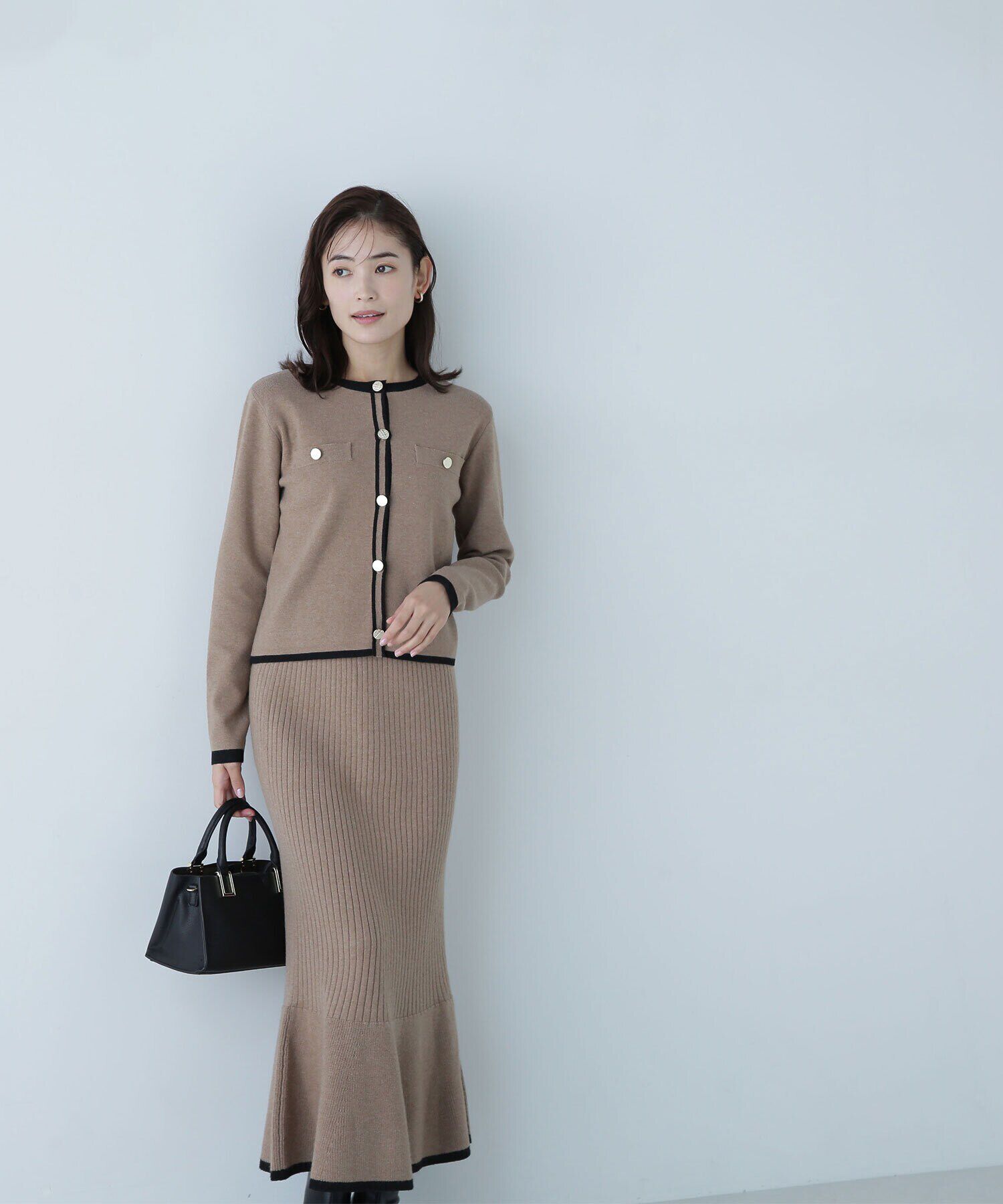  「バイカラーニットジャケット＆スカート」|ワンピース|