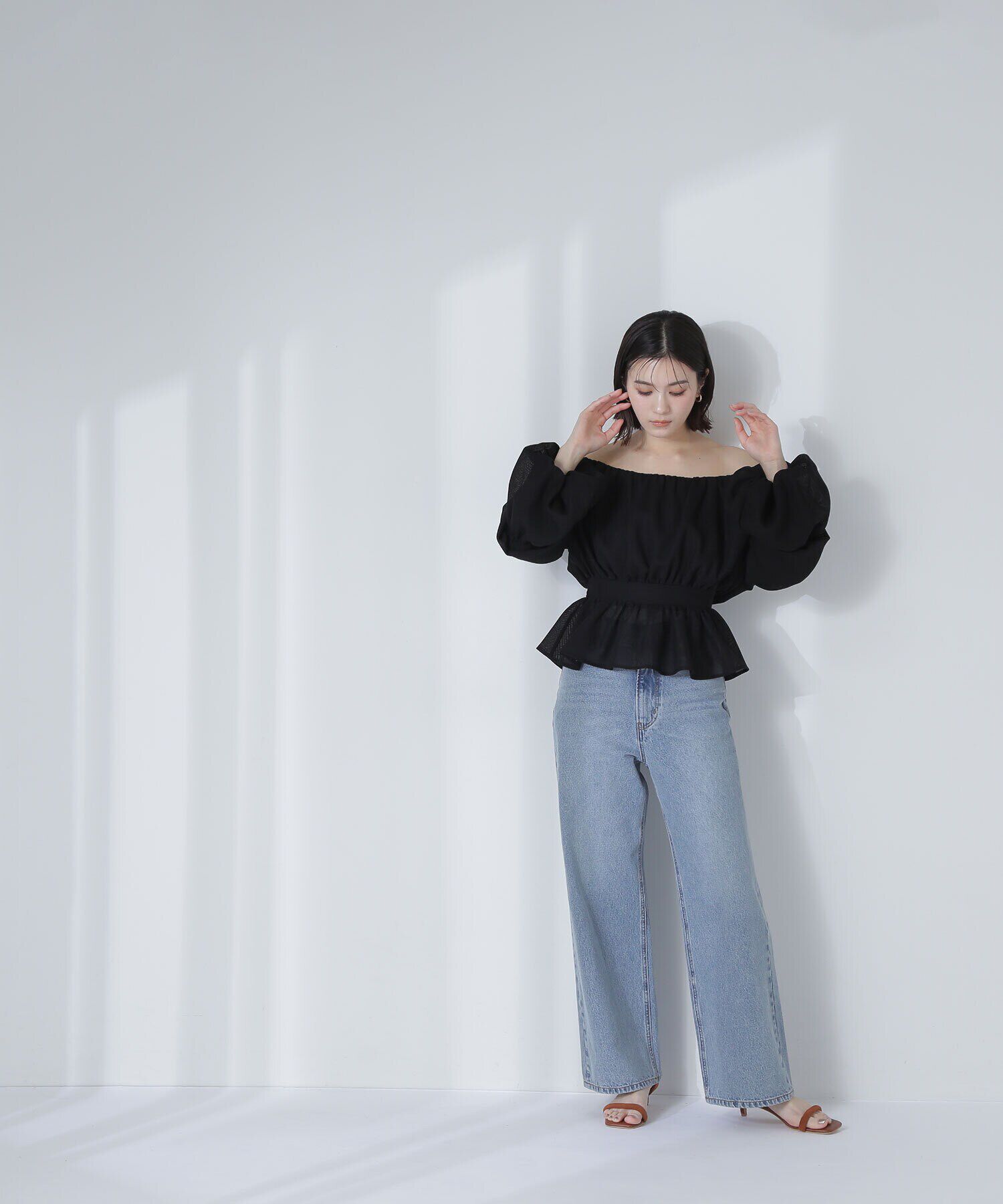  「メッシュペプラムギャザーブラウス」|シャツ・ブラウス|