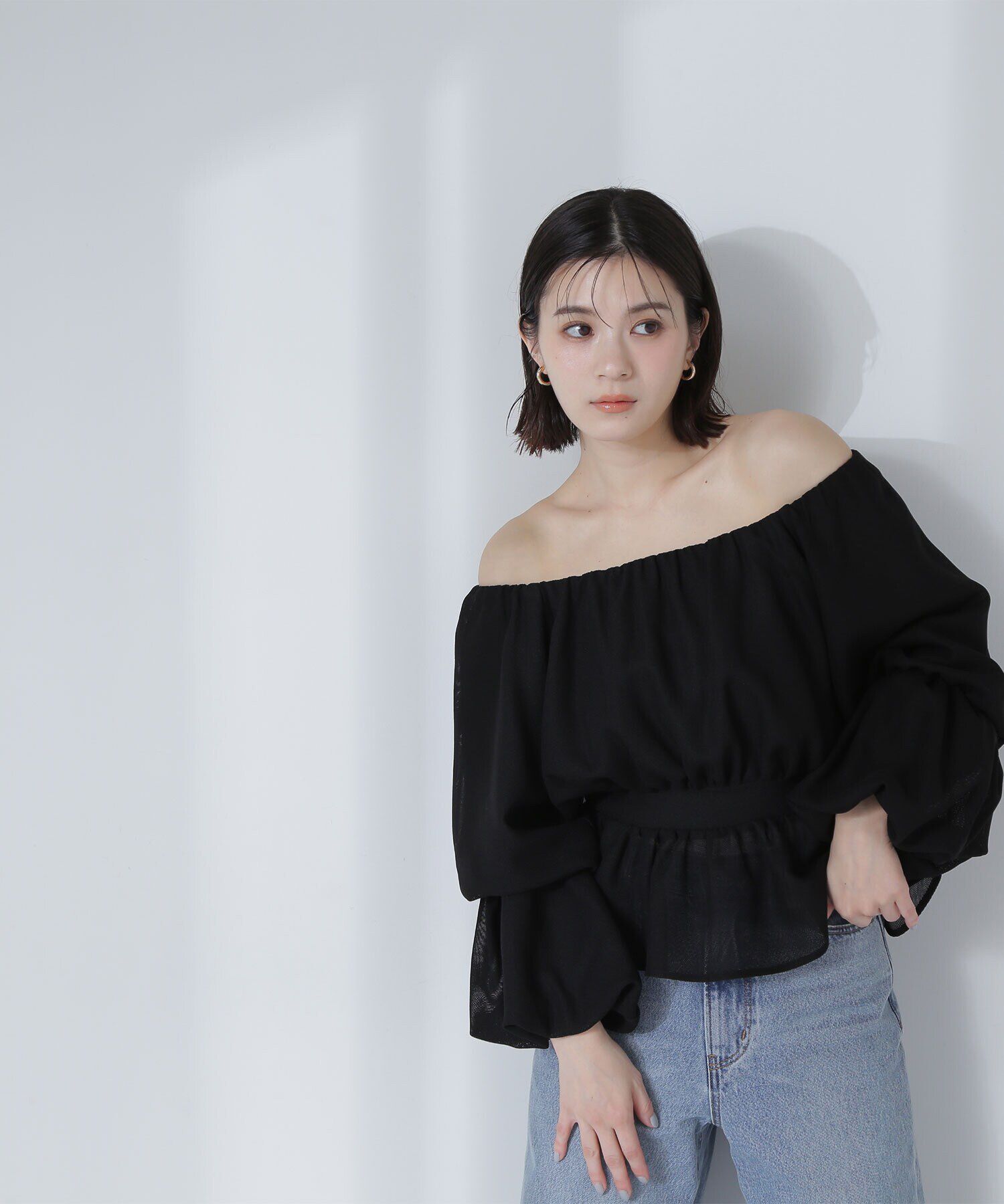  「メッシュペプラムギャザーブラウス」|シャツ・ブラウス|