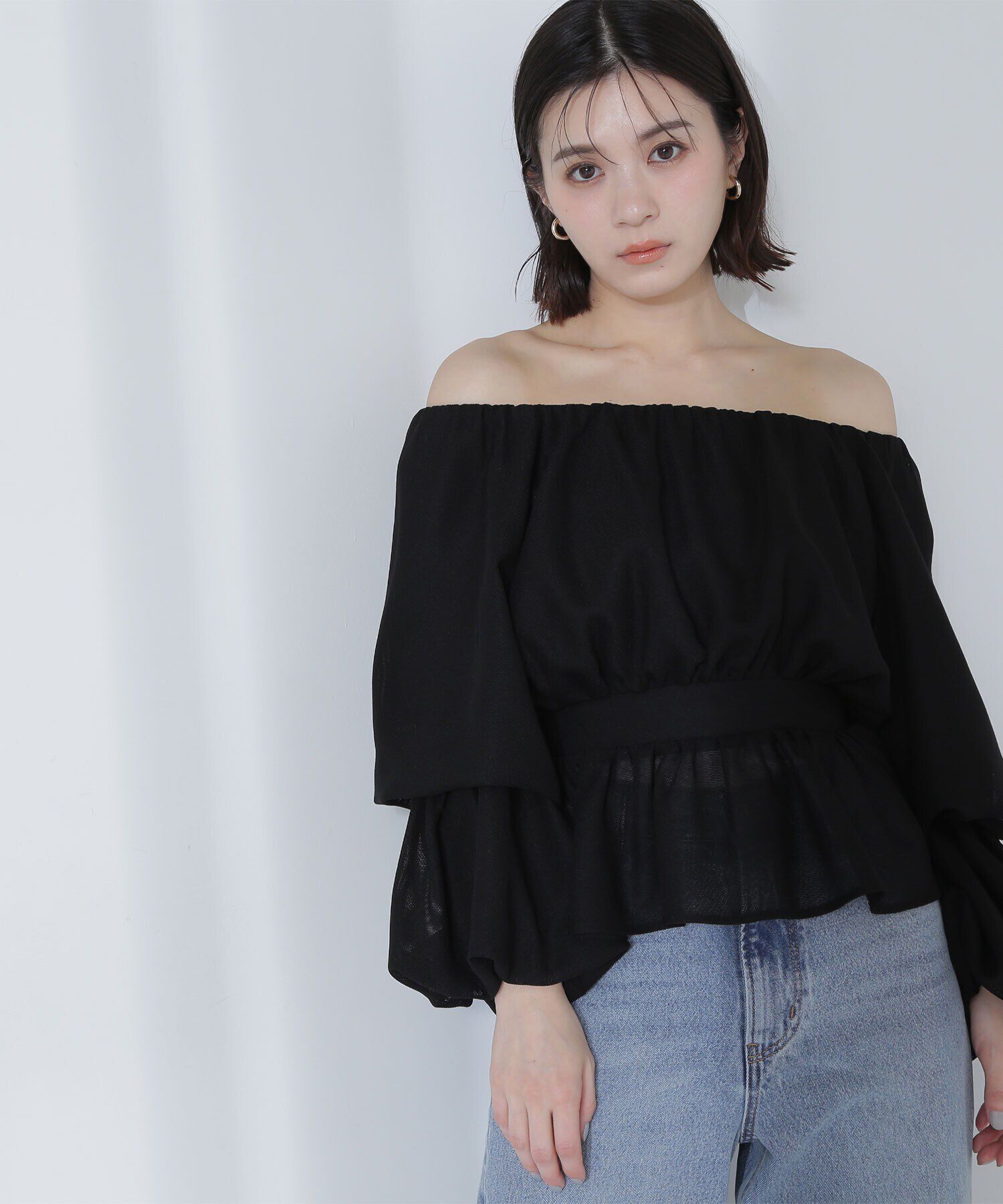  「メッシュペプラムギャザーブラウス」|シャツ・ブラウス|