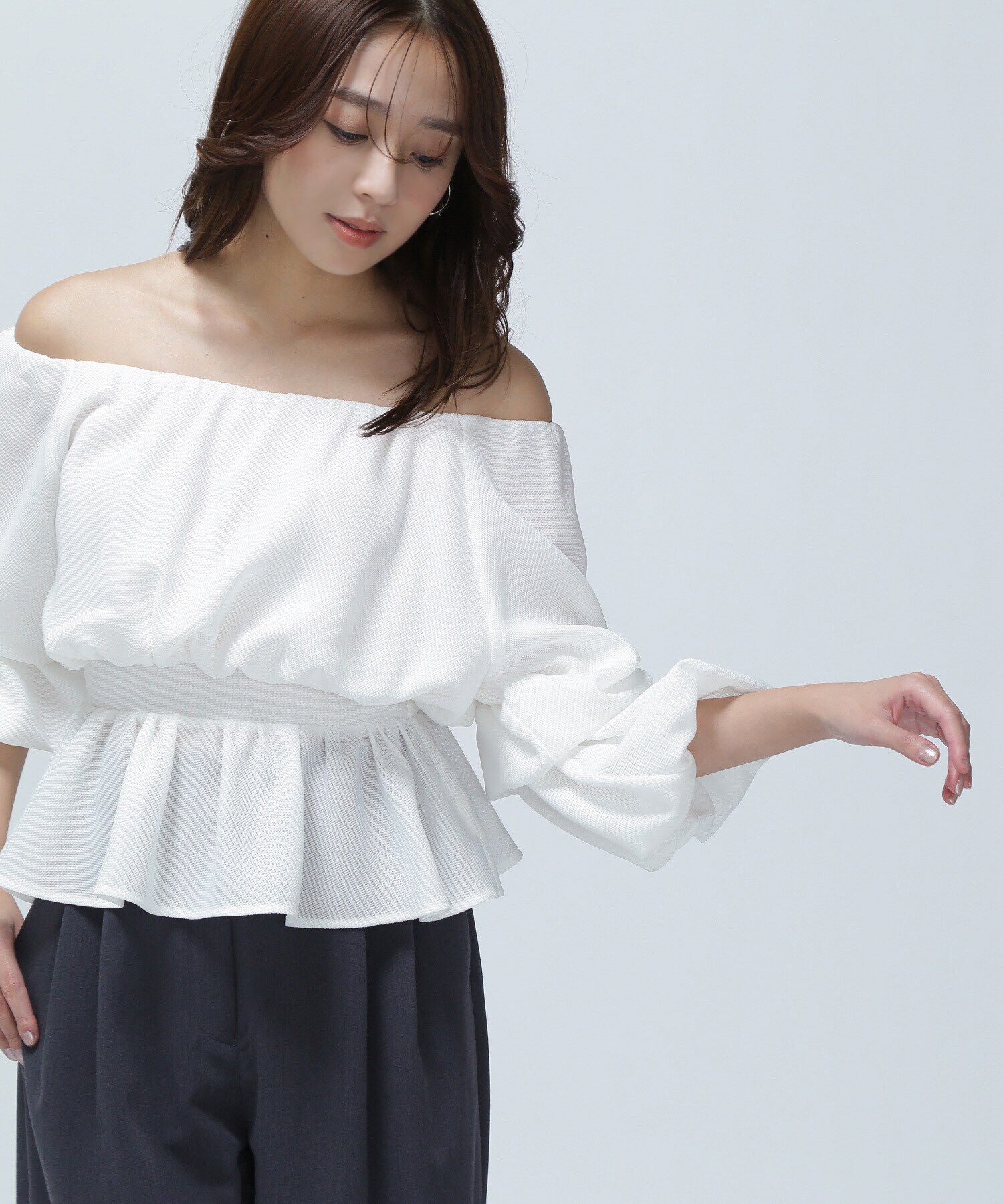  「メッシュペプラムギャザーブラウス」|シャツ・ブラウス|オフ1