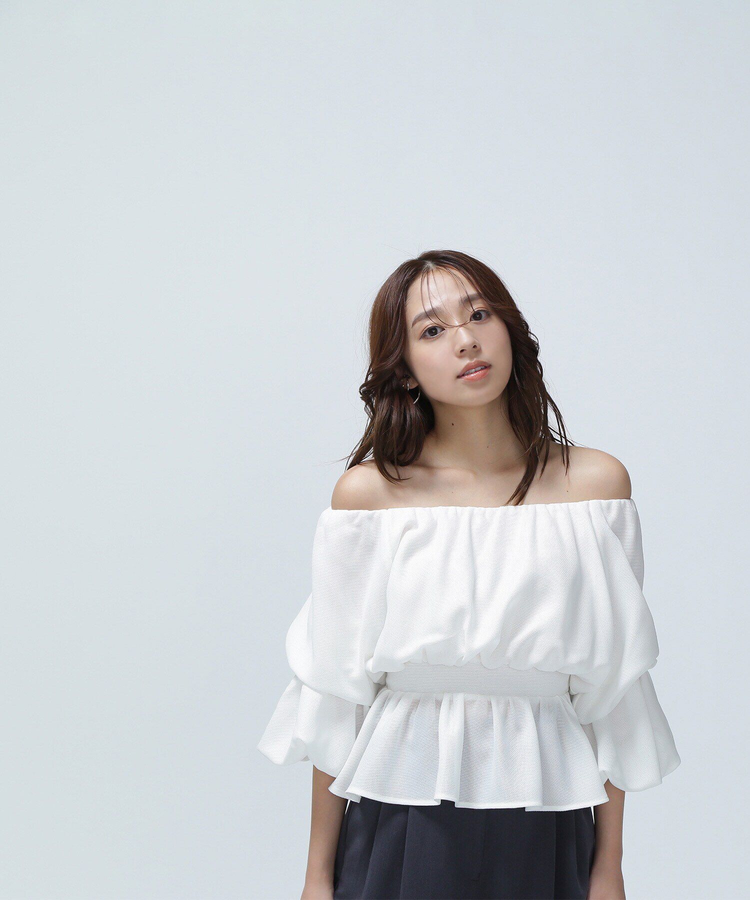  「メッシュペプラムギャザーブラウス」|シャツ・ブラウス|