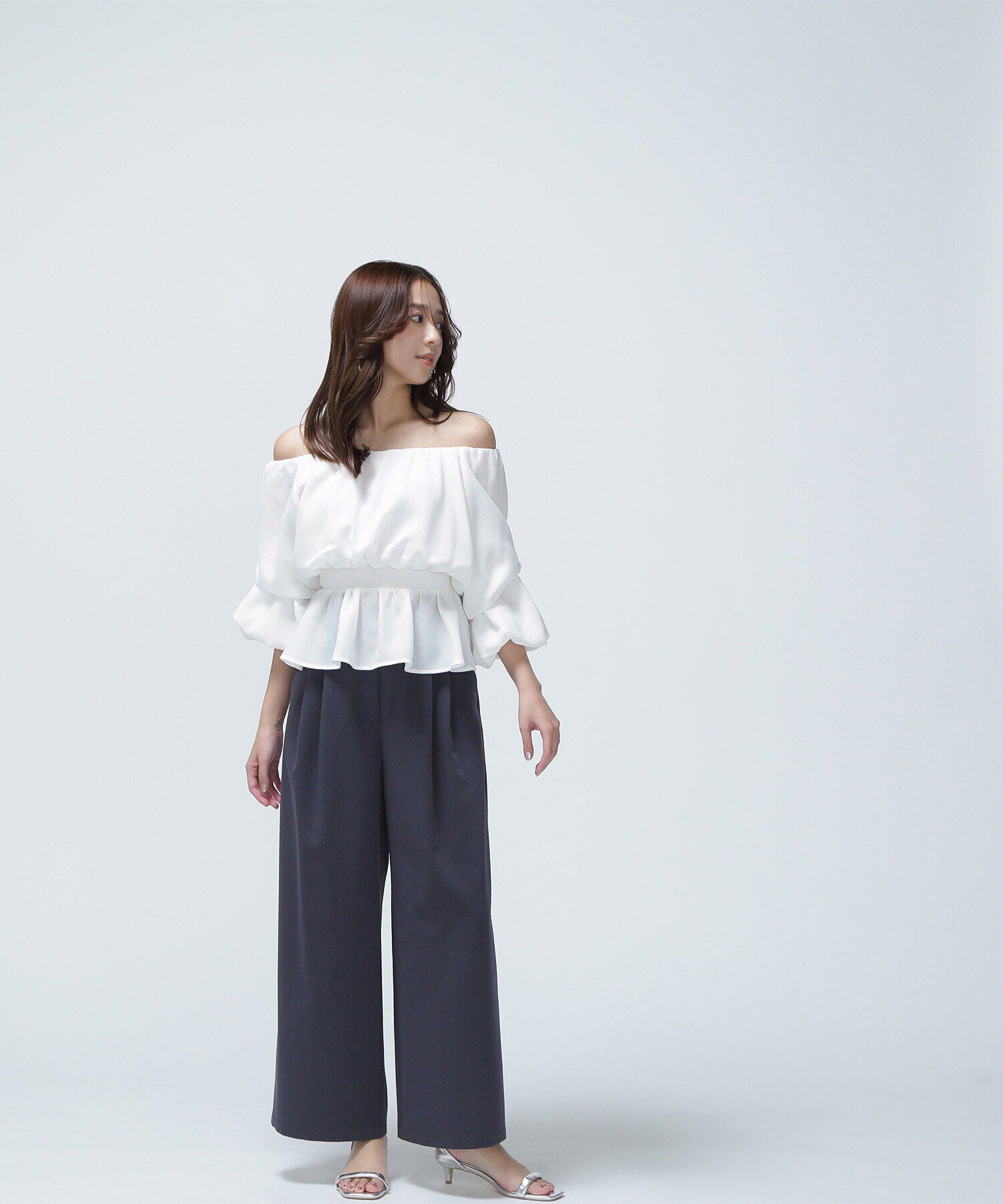  「メッシュペプラムギャザーブラウス」|シャツ・ブラウス|