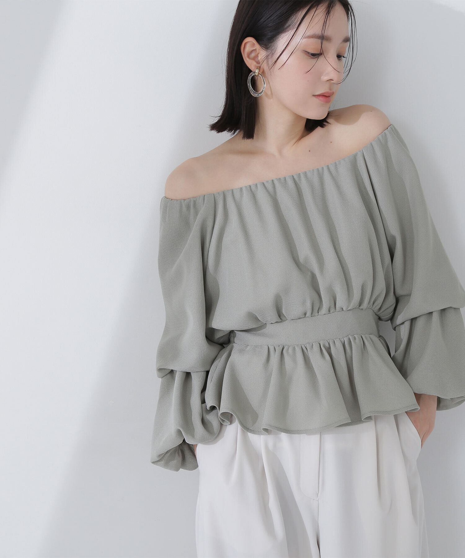  「メッシュペプラムギャザーブラウス」|シャツ・ブラウス|