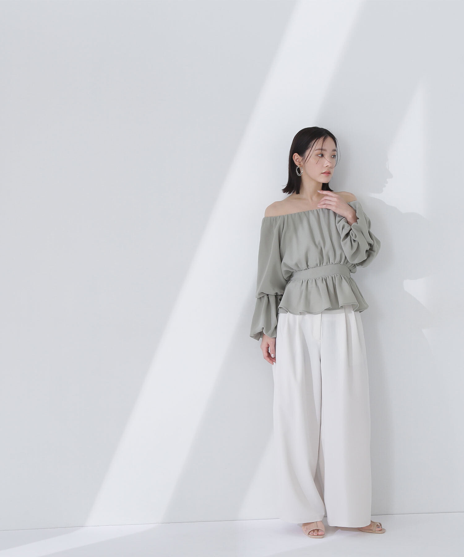  「メッシュペプラムギャザーブラウス」|シャツ・ブラウス|